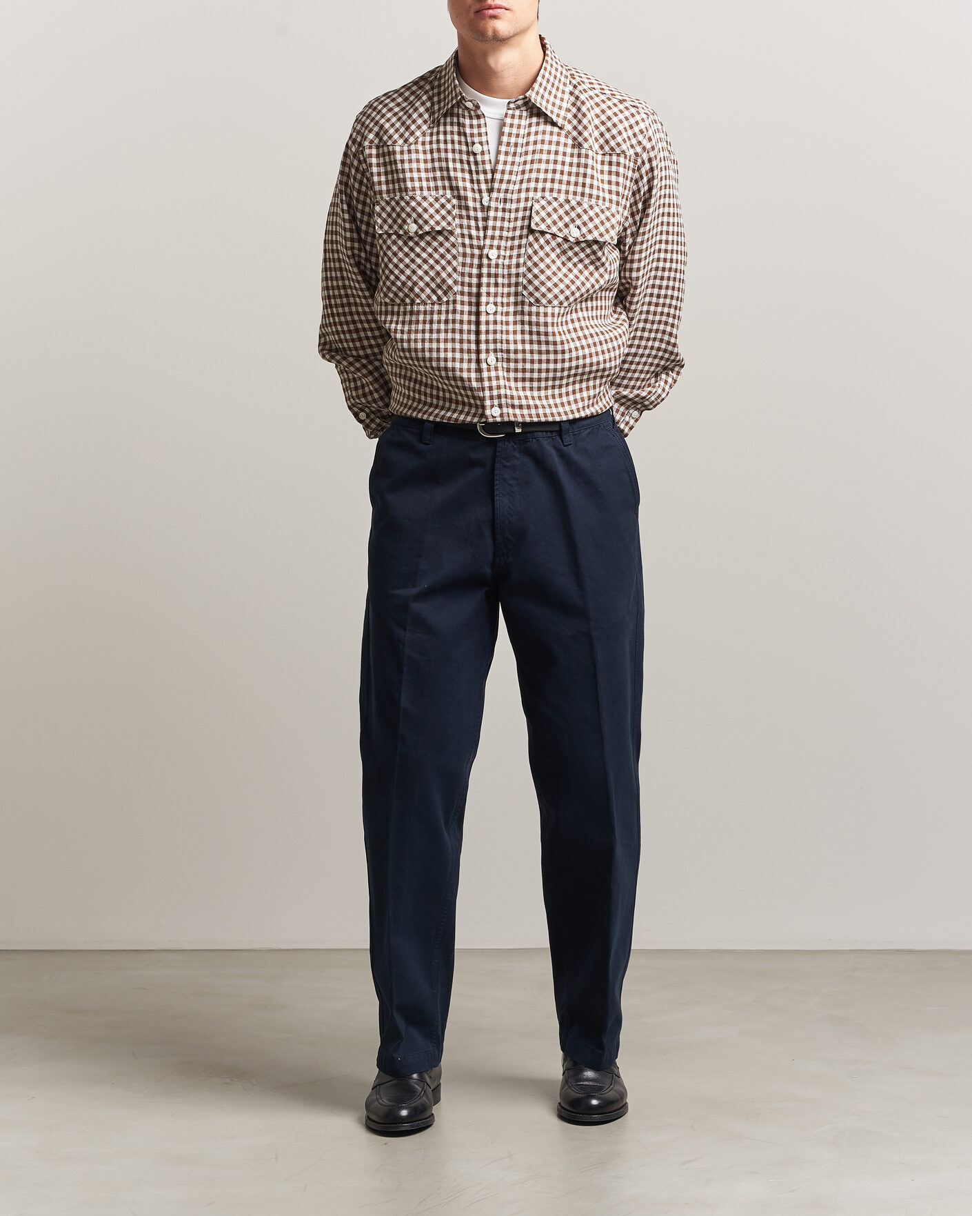 Homme | Pantalons | Drake's | Peached Flat Front Cotton Chino Navy