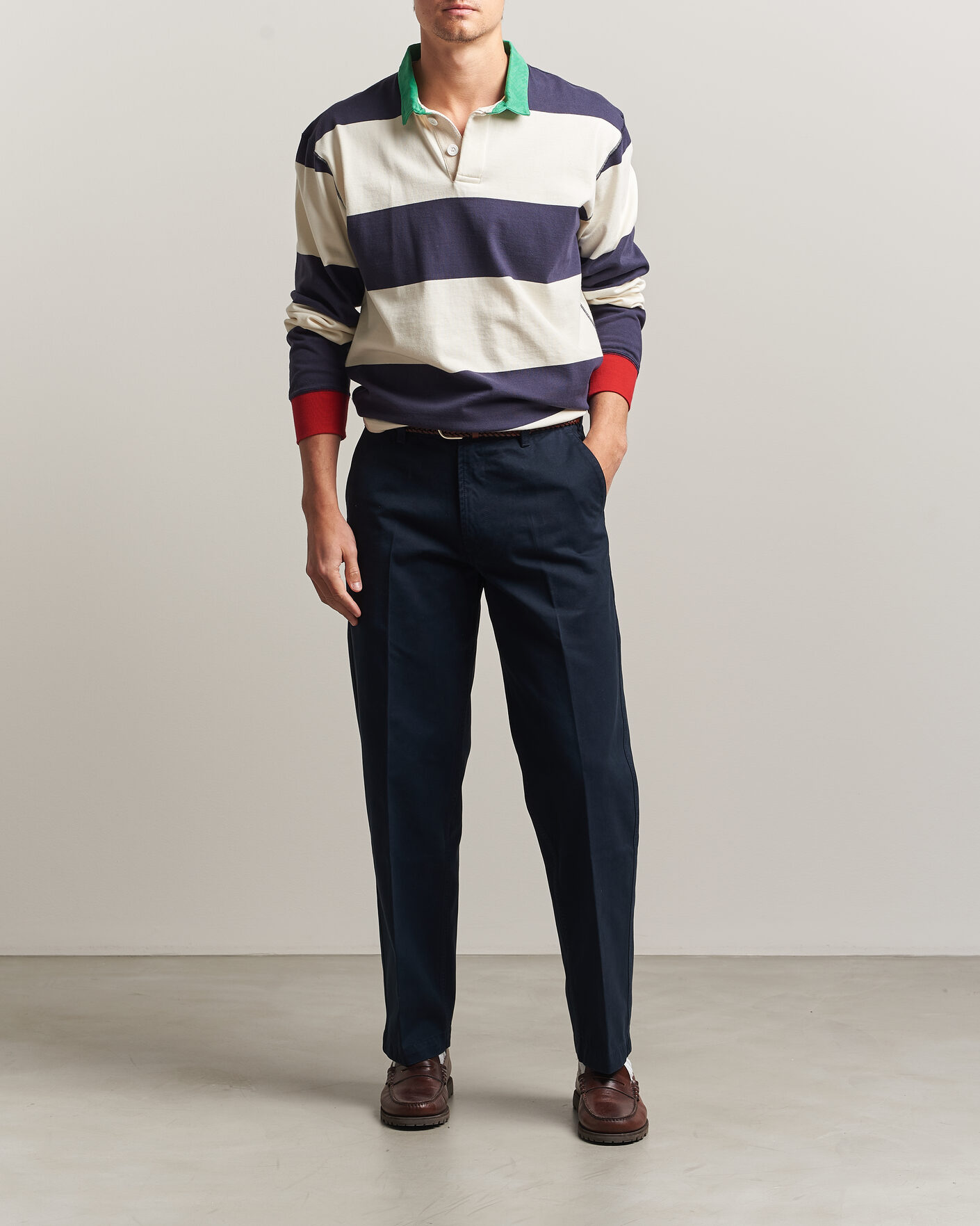 Heren | Broeken | Drake's | Peached Flat Front Cotton Chino Navy