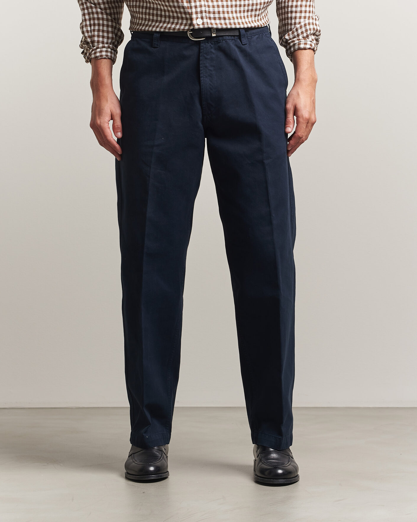 Homme | Pantalons | Drake's | Peached Flat Front Cotton Chino Navy