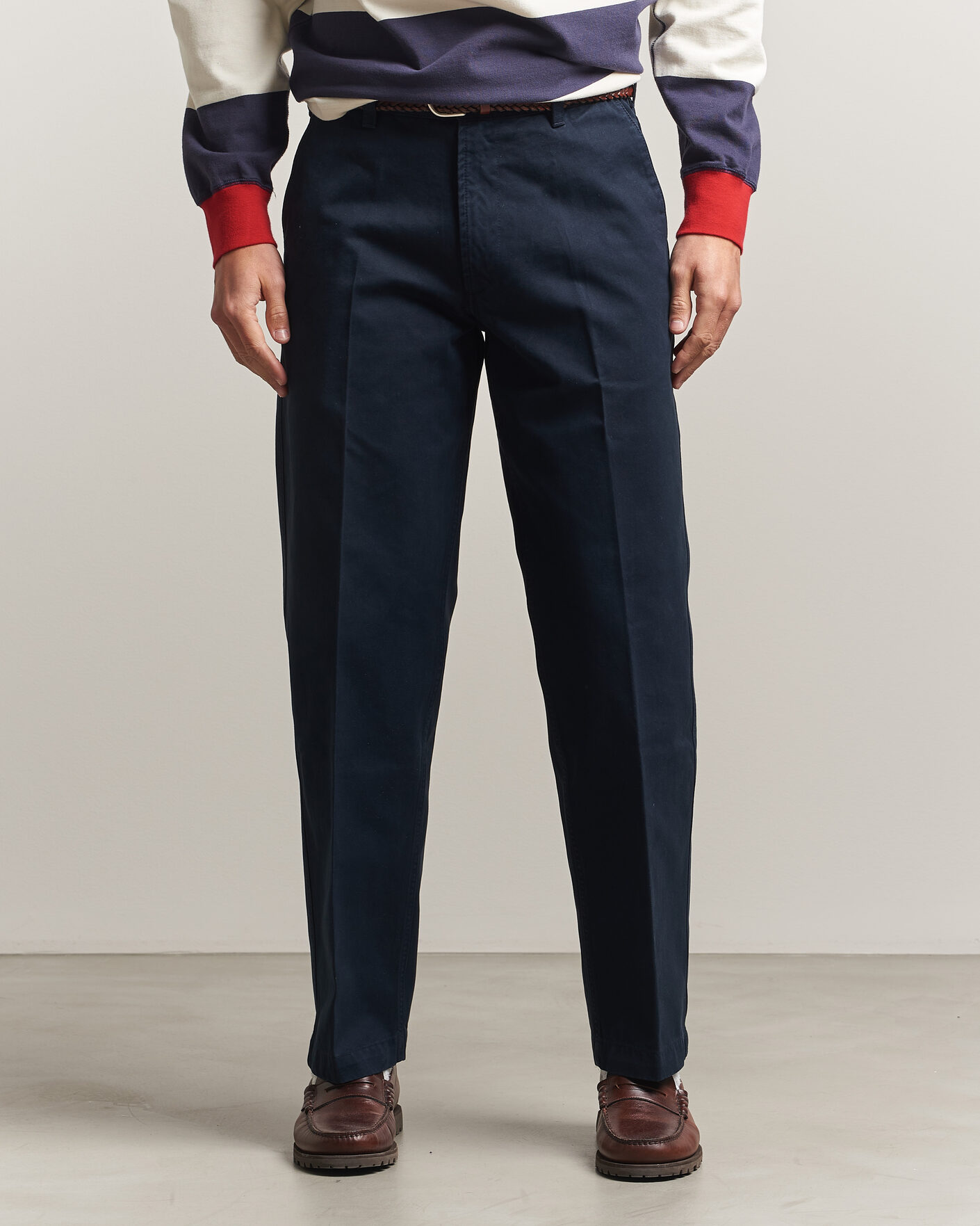 Homme | Pantalons | Drake's | Peached Flat Front Cotton Chino Navy