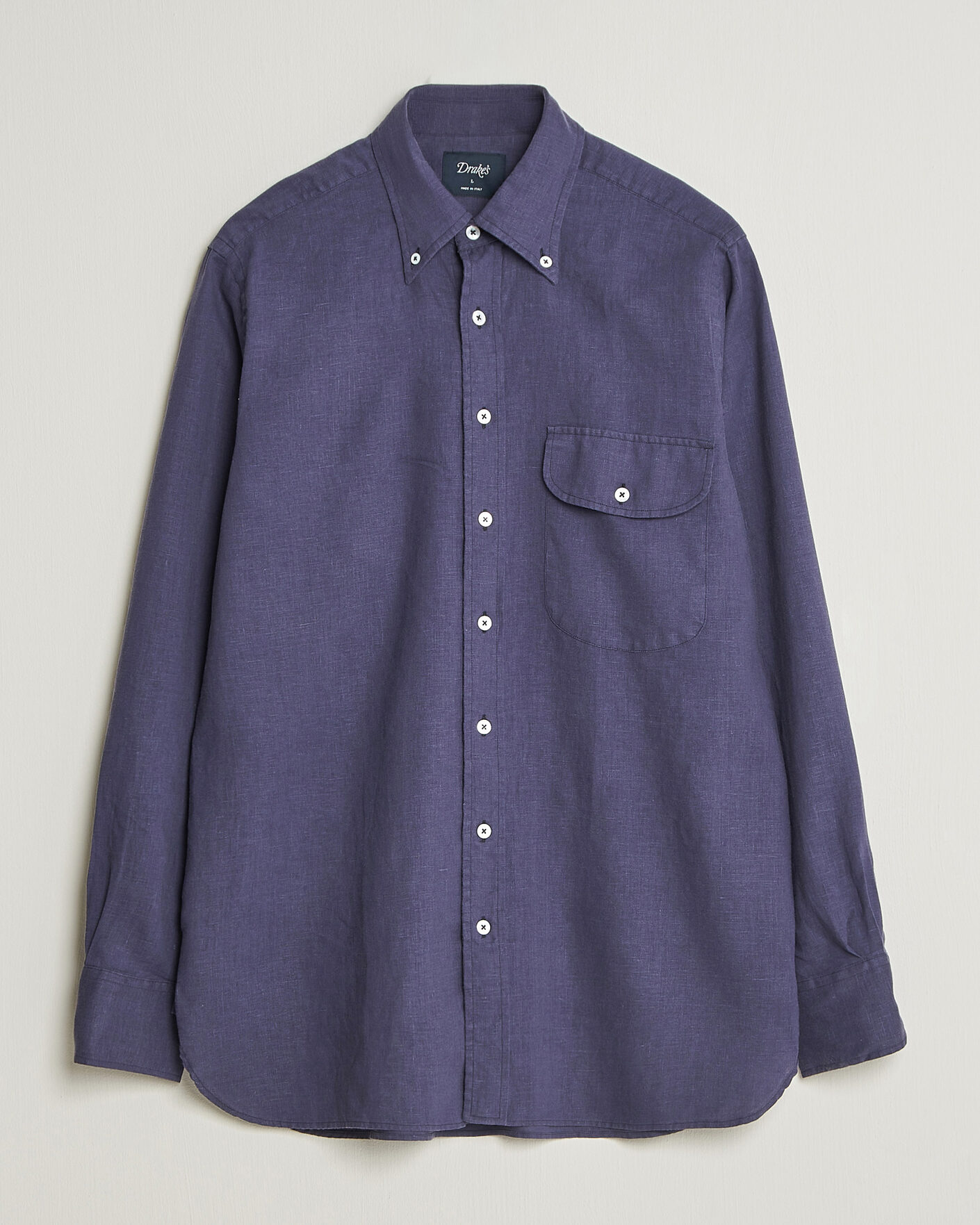 Homme | Chemises | Drake's | Linen Button Down Curved Pocket Shirt Navy