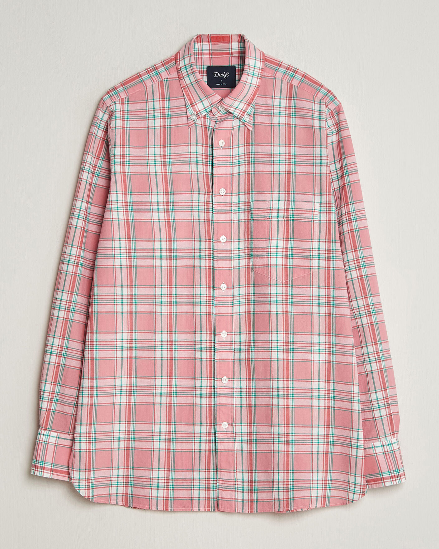 Heren | Overhemden | Drake's | Madrass Checked Button Down Shirt Pink