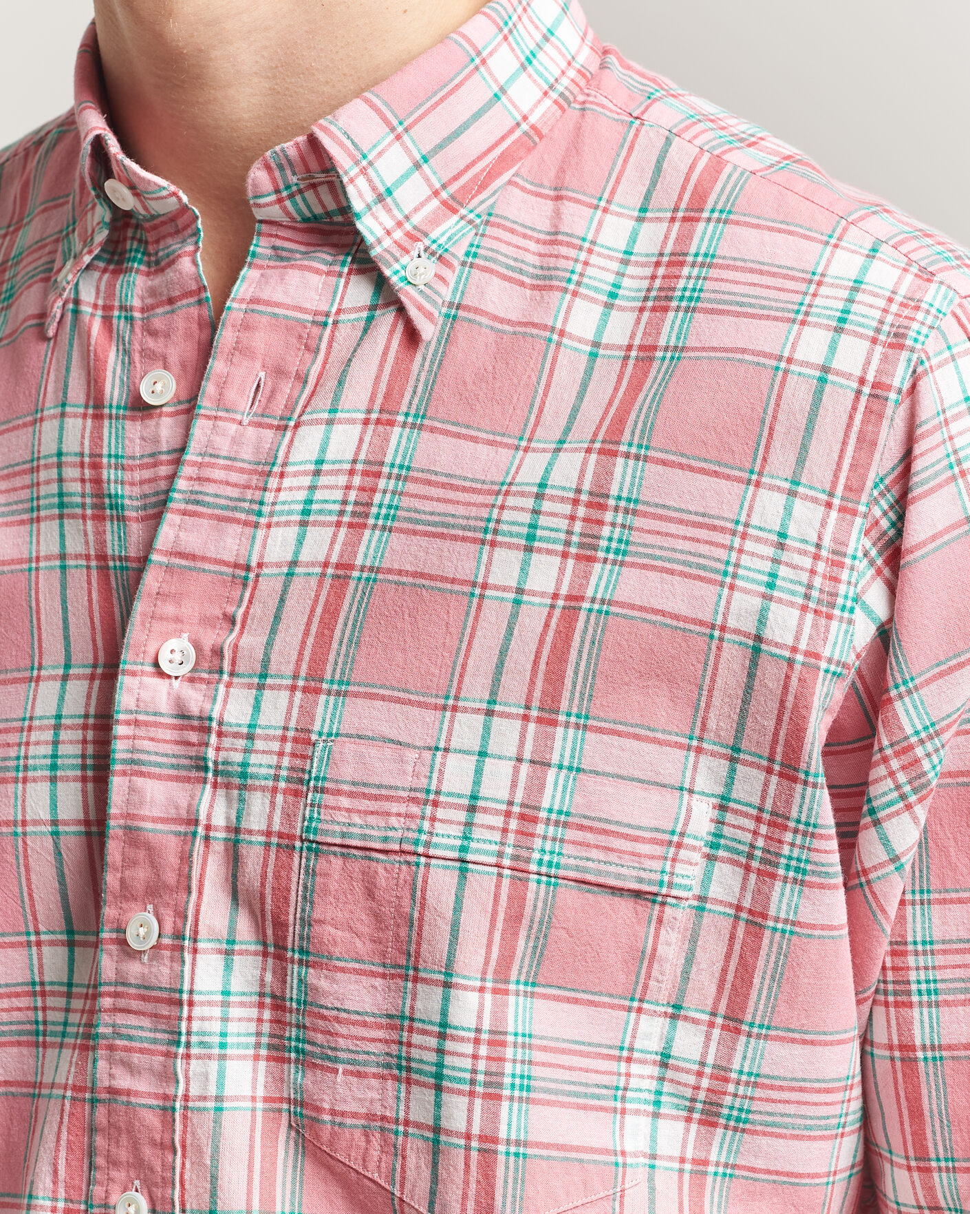 Homme | Chemises | Drake's | Madrass Checked Button Down Shirt Pink