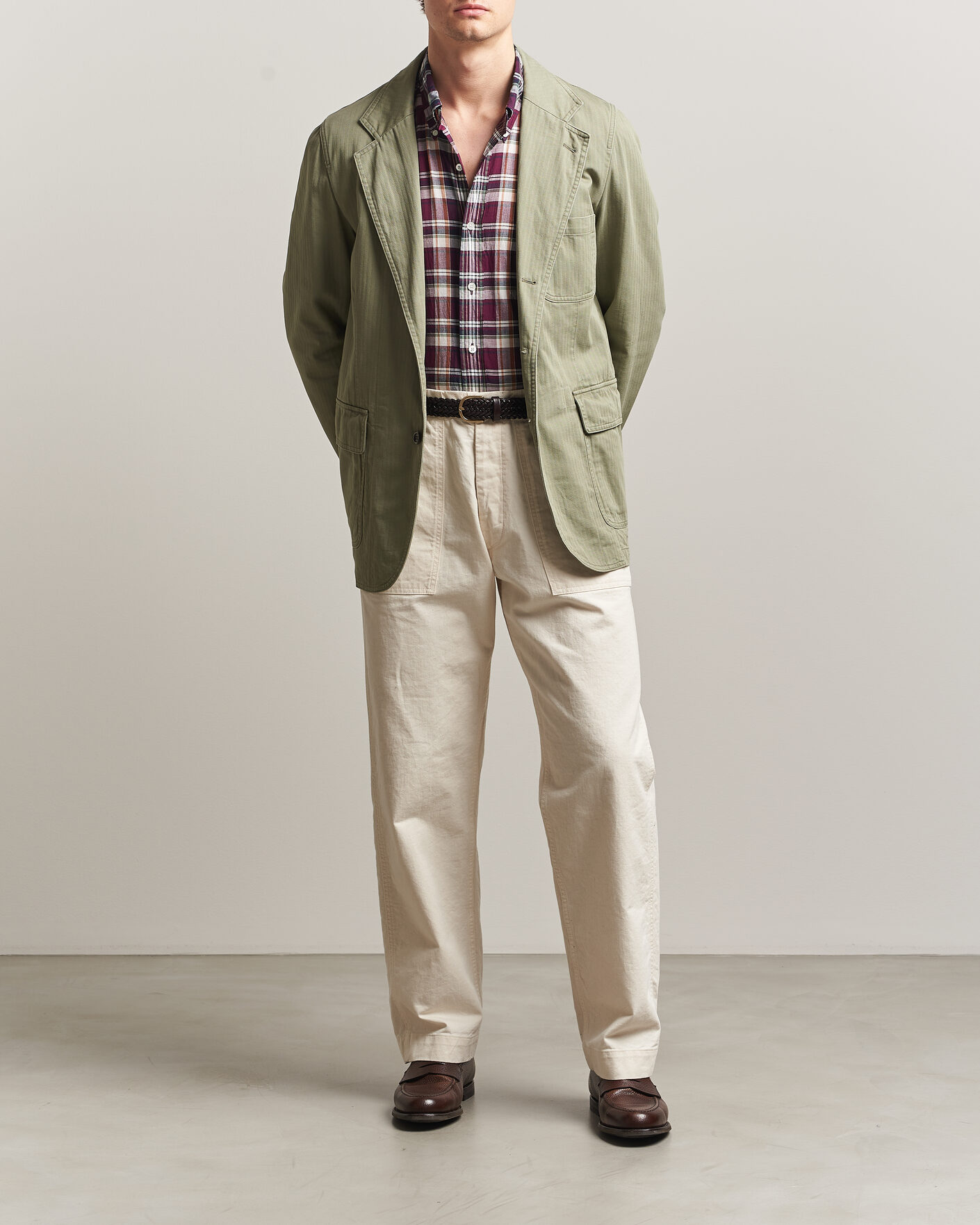 Heren | Blazers | Drake's | MKI Herringbone Games Blazer Olive