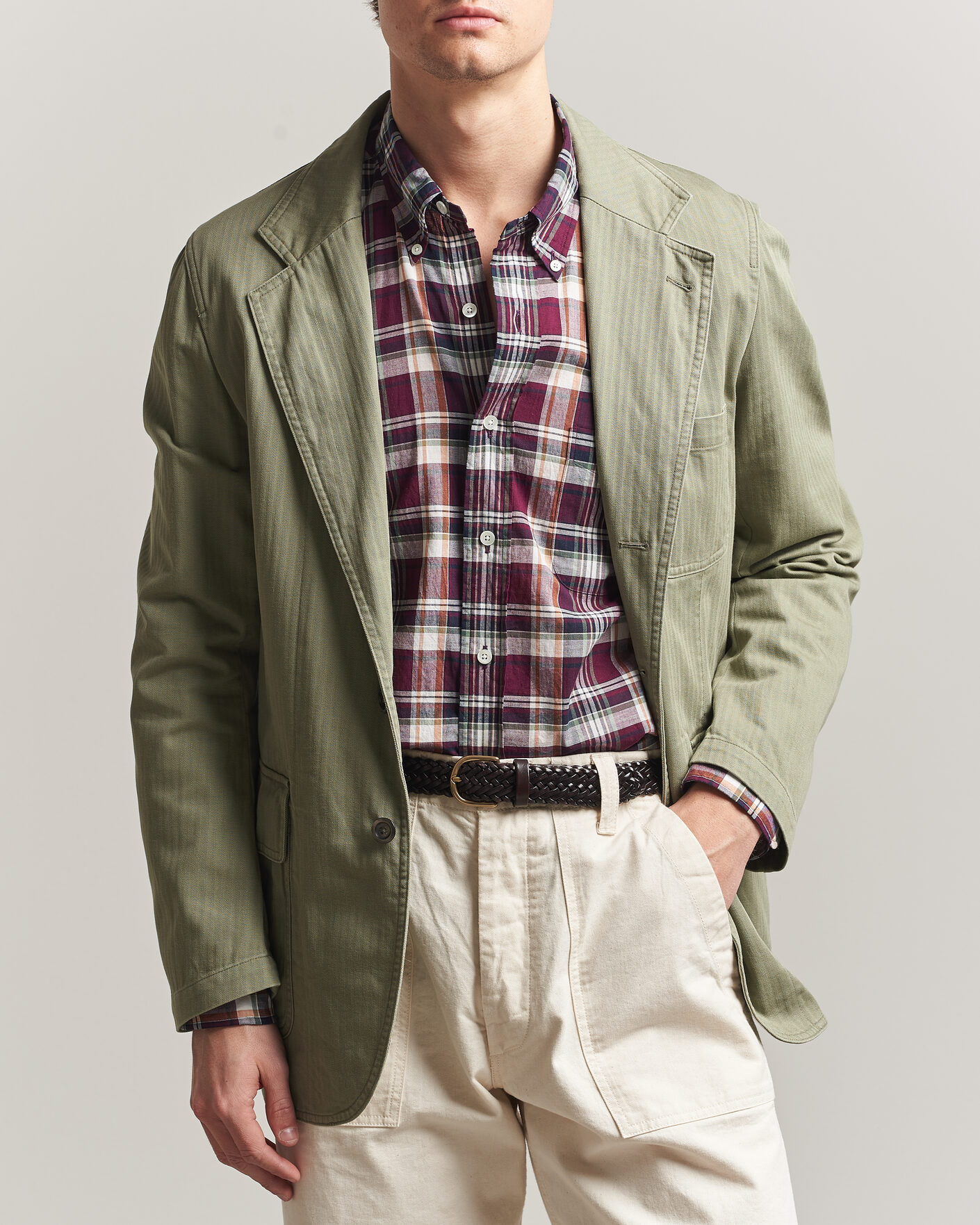 Heren | Blazers | Drake's | MKI Herringbone Games Blazer Olive