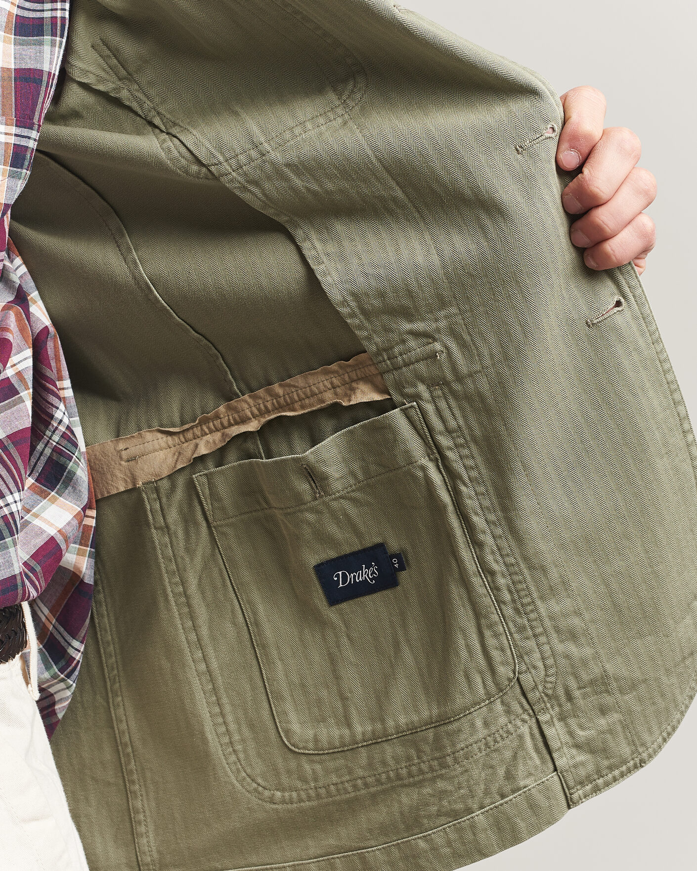 Heren | Blazers | Drake's | MKI Herringbone Games Blazer Olive