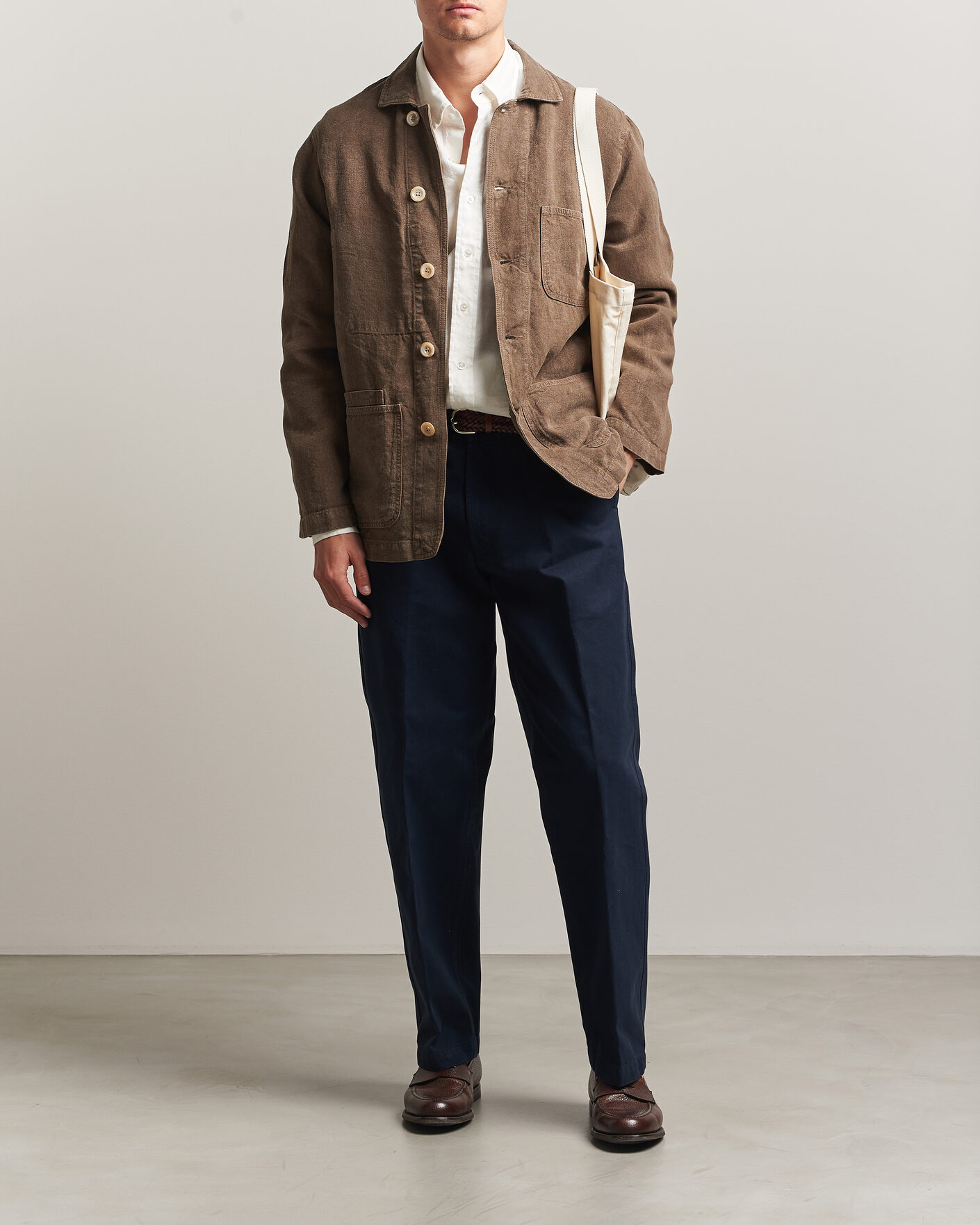 Heren | Jassen | Drake's | Heavy Linen Chore Jacket Brown