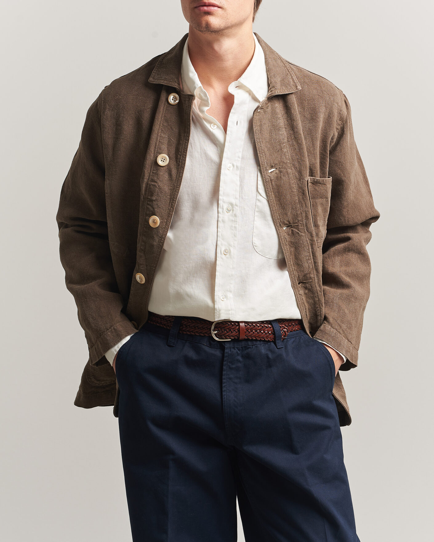 Homme | Manteaux Et Vestes | Drake's | Heavy Linen Chore Jacket Brown