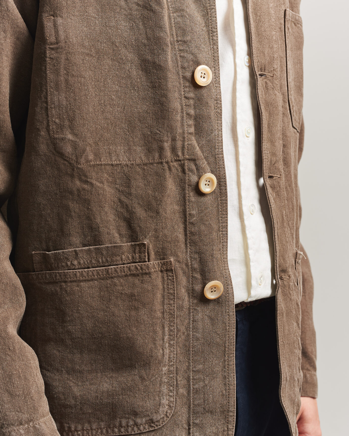 Heren | Jassen | Drake's | Heavy Linen Chore Jacket Brown