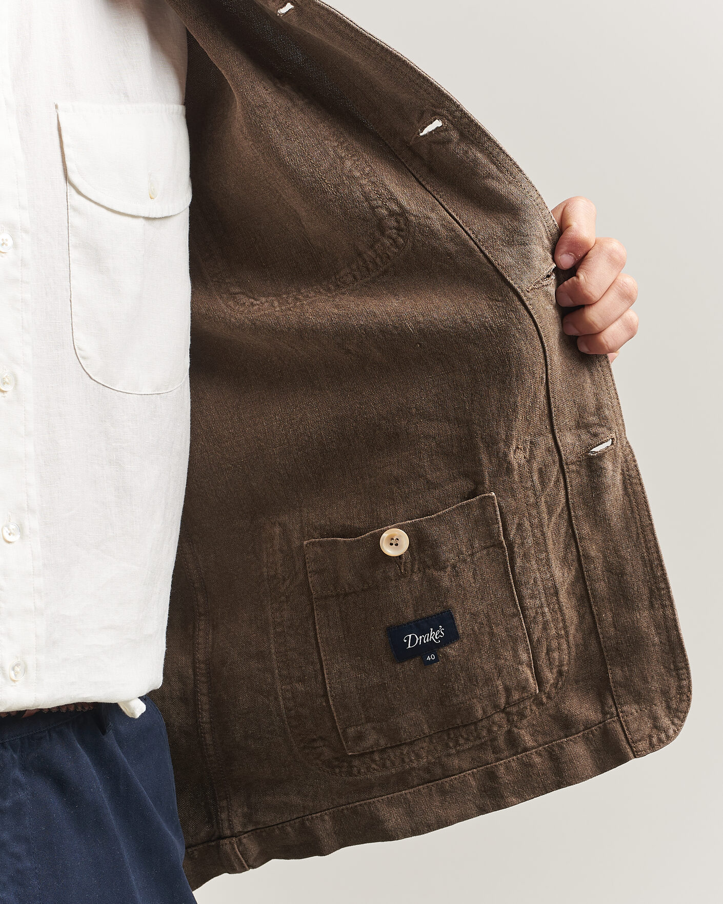 Heren | Jassen | Drake's | Heavy Linen Chore Jacket Brown