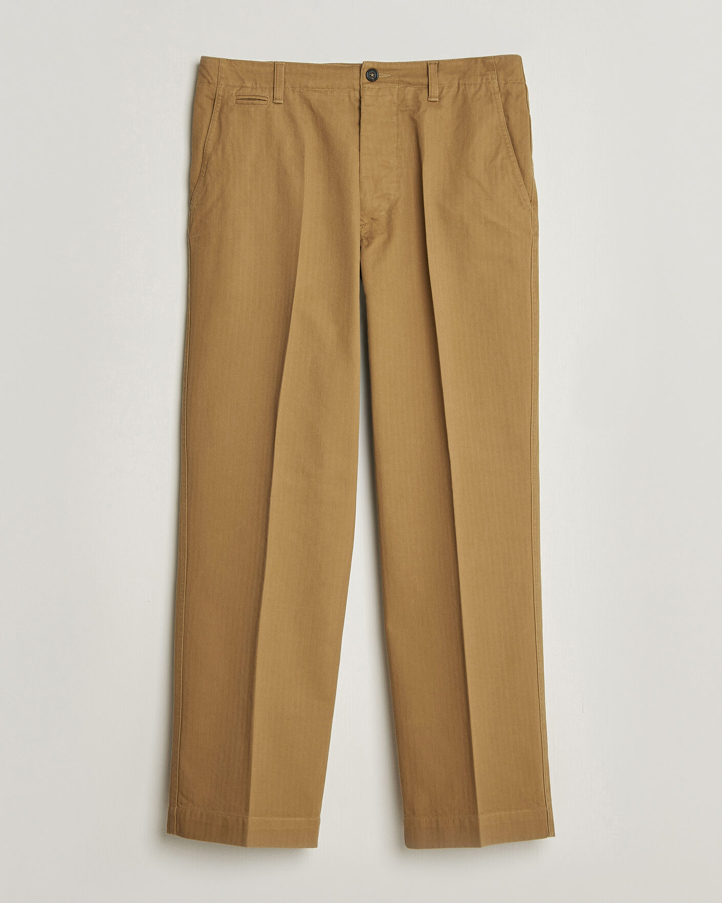 Heren | Broeken | Drake's | Herringbone Wide Leg Chino Khaki