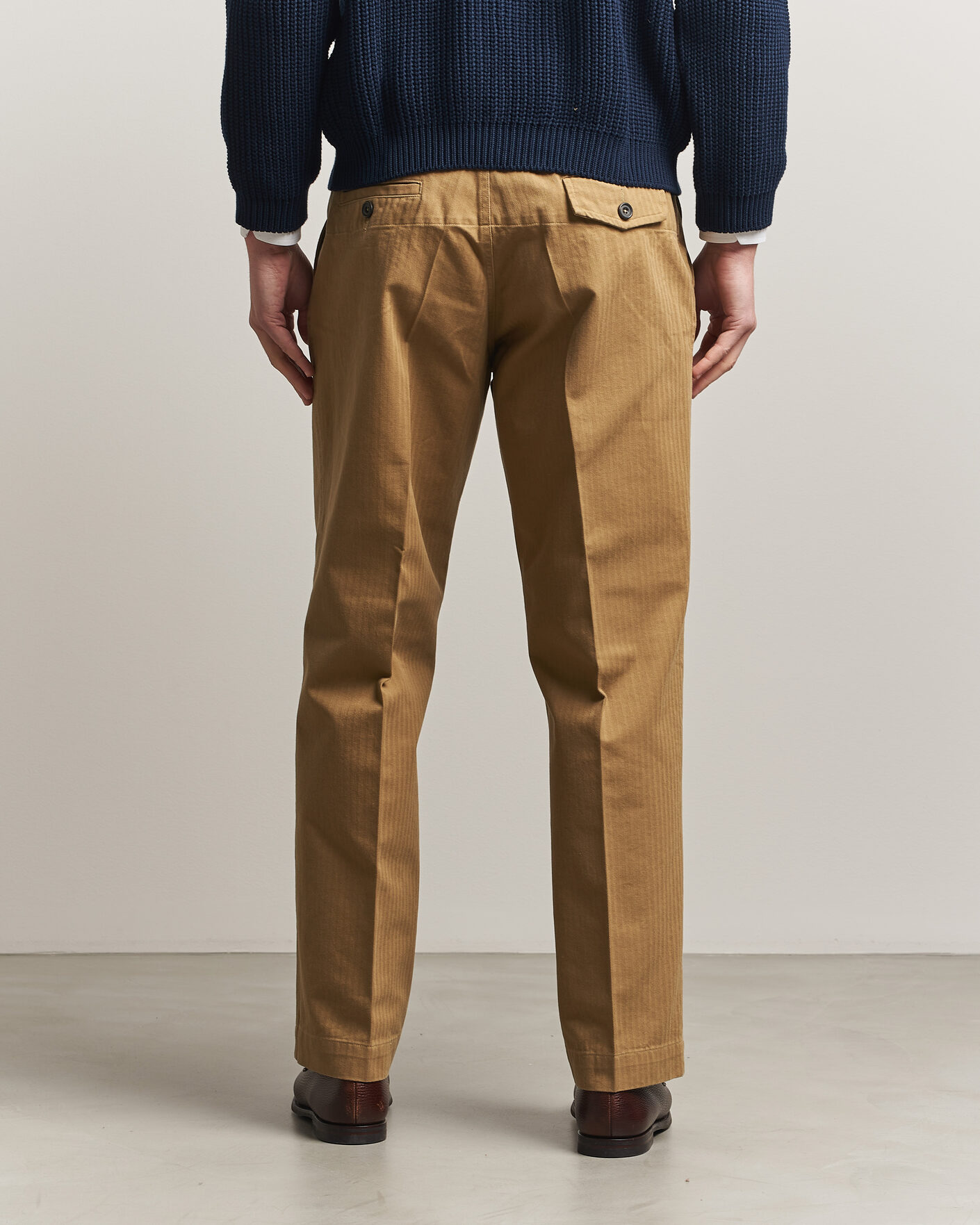 Heren | Broeken | Drake's | Herringbone Wide Leg Chino Khaki