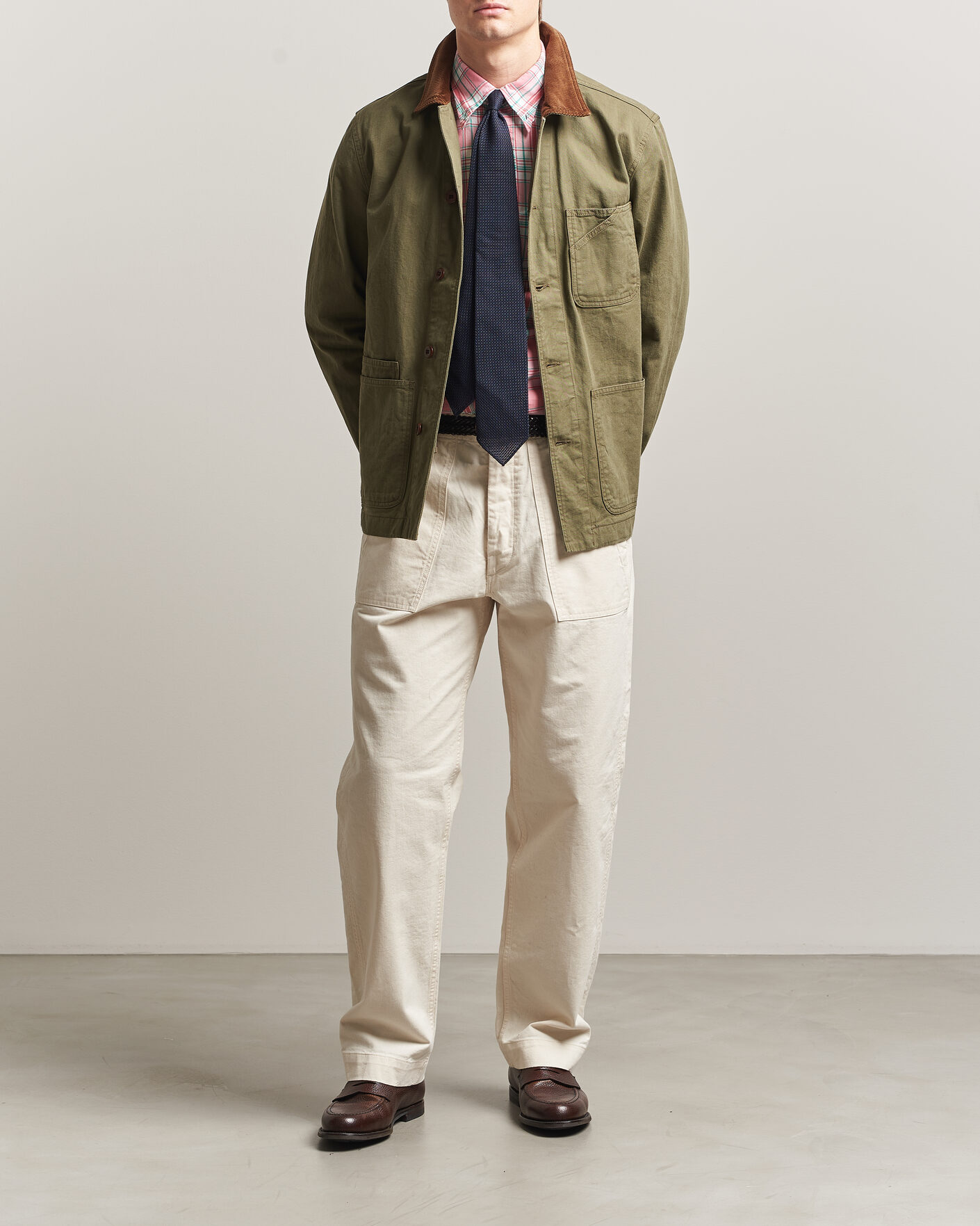 Homme | Pantalons | Drake's | Twill Fatigue Trousers Ecru