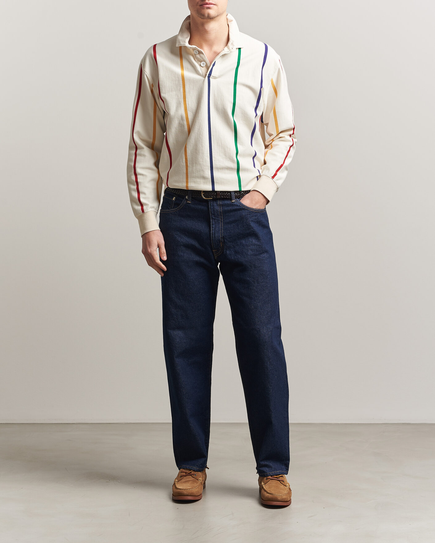 Heren | Truien | Drake's | Colourful Vertical Stripe Rugby White