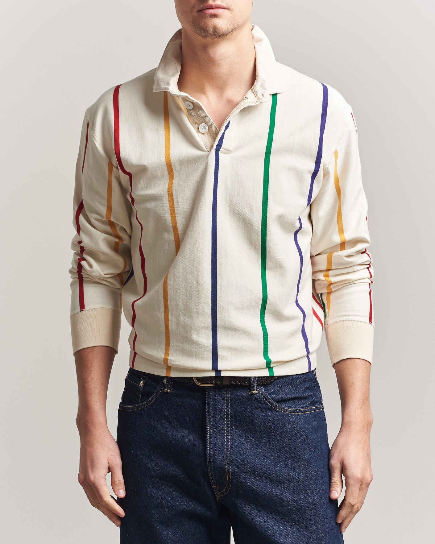 Homme | Pulls Et Tricots | Drake's | Colourful Vertical Stripe Rugby White
