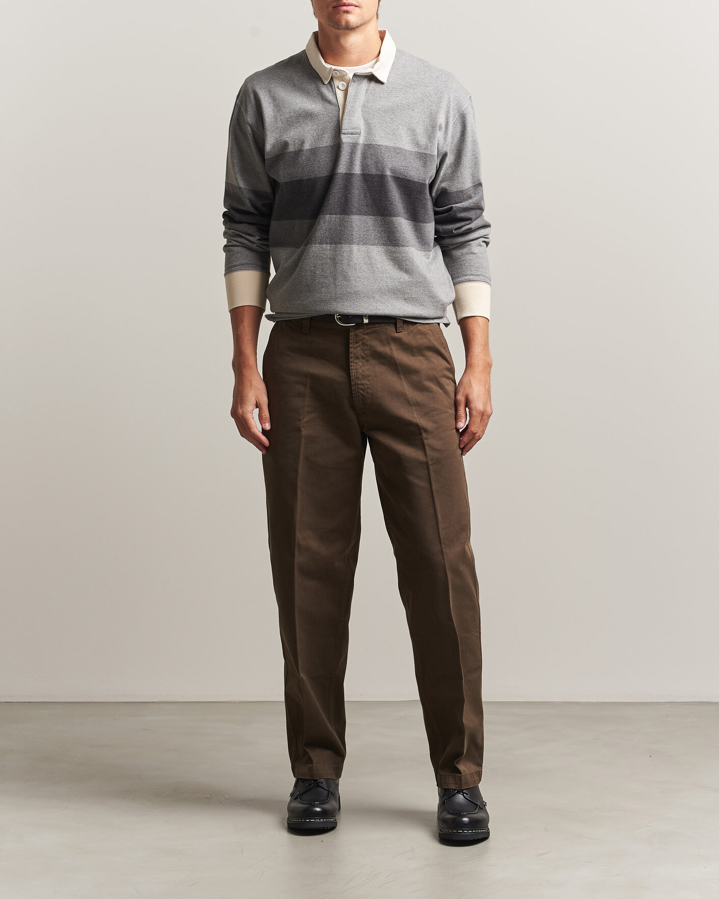 Heren | Truien | Drake's | Melange Stripe Rugby Grey
