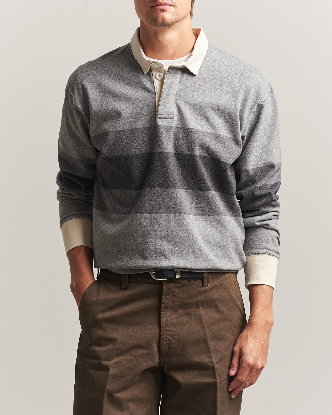 Homme | Pulls Et Tricots | Drake's | Melange Stripe Rugby Grey