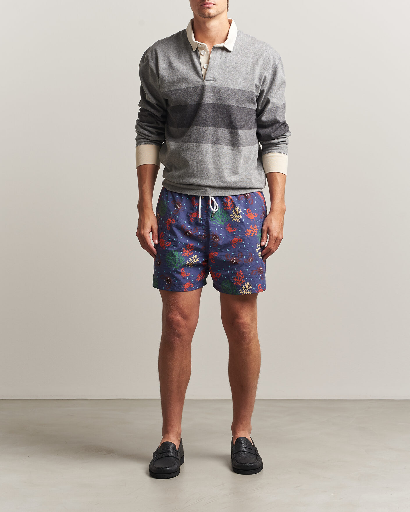 Heren | Zwembroek | Drake's | Crabs Drawstring Swimshorts Blue