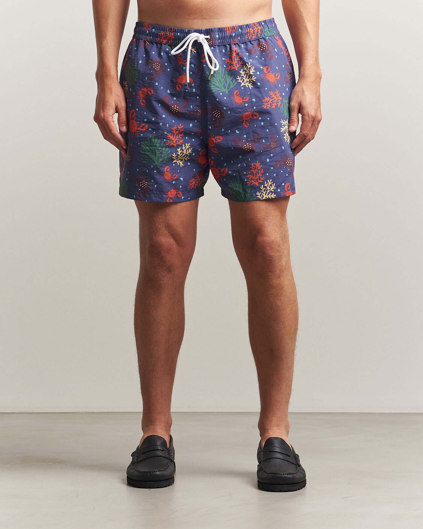 Heren | Zwembroek | Drake's | Crabs Drawstring Swimshorts Blue