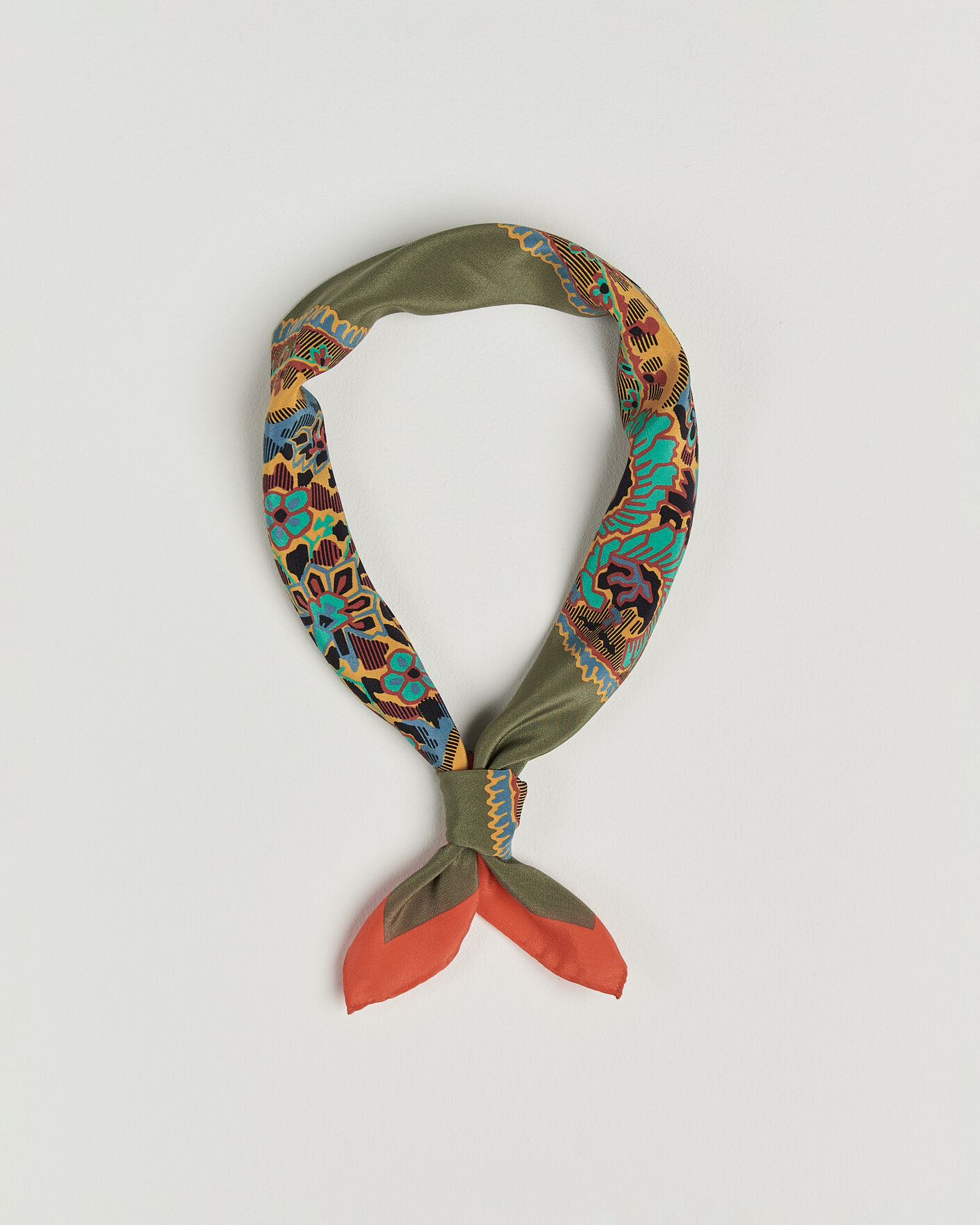 Heren | Sjaals | Drake's | Paisley Print Crepe Silk Bandana Olive