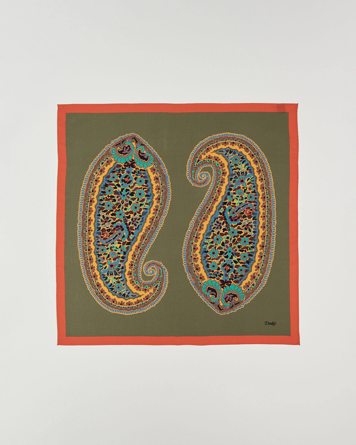 Heren | Sjaals | Drake's | Paisley Print Crepe Silk Bandana Olive