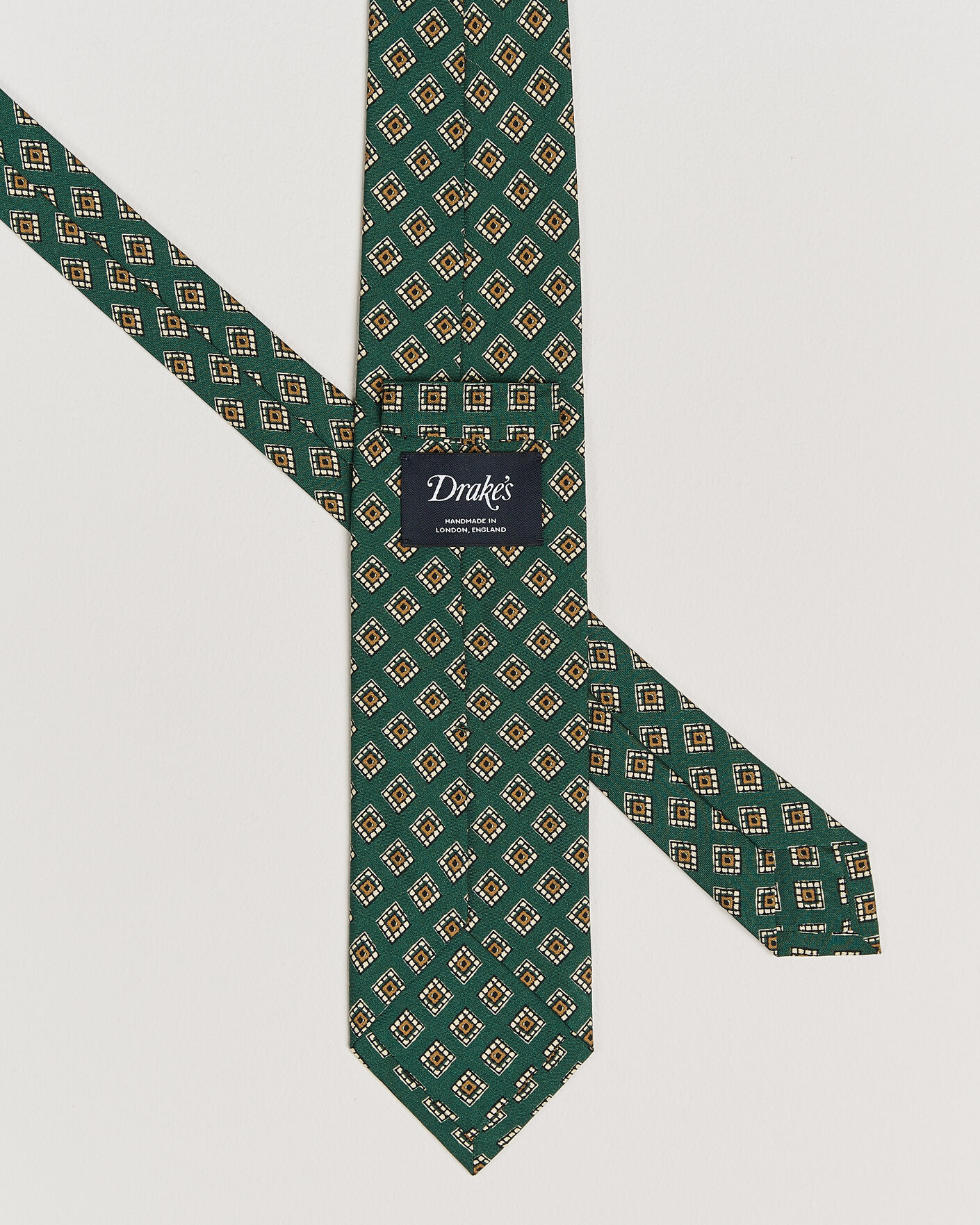 Homme | Cravates | Drake's | Tile Medallion Habotai Silk Tie Green