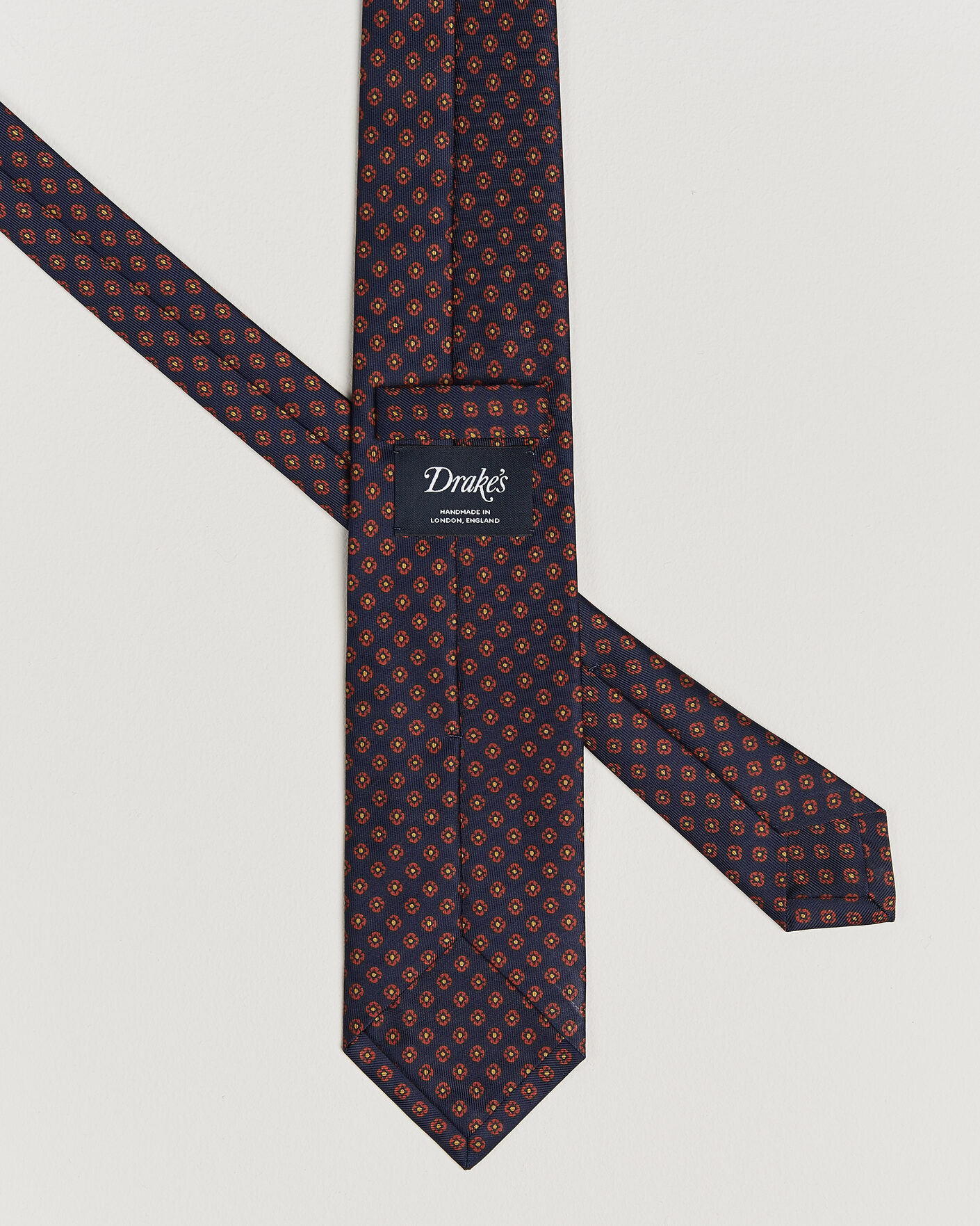 Heren | Stropdassen | Drake's | Square Flowers Pattern Silk Tie Navy