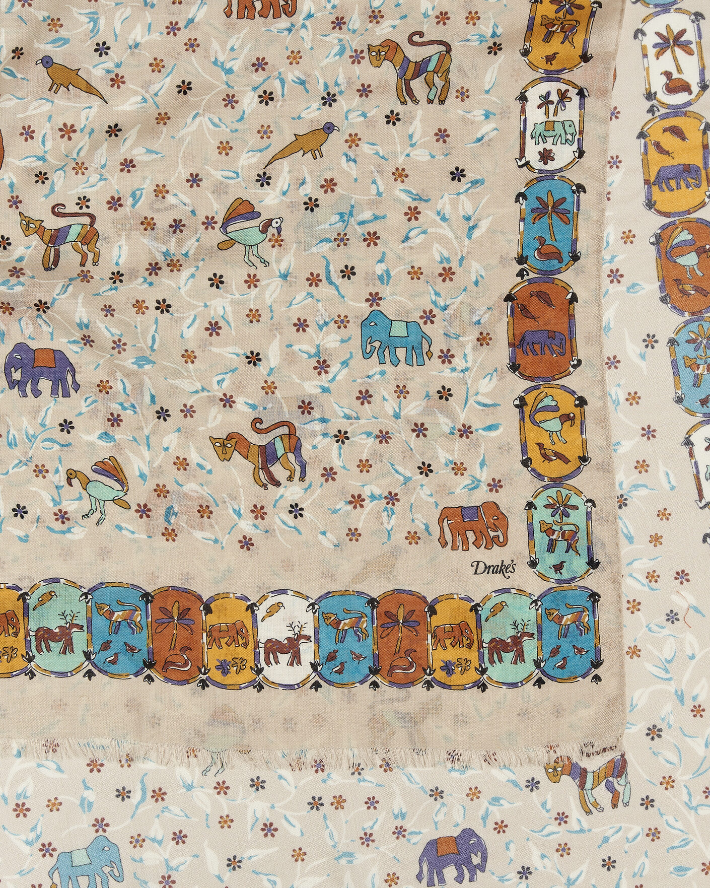 Homme | Drake's Loose Animal Wool/Silk Print Scarf Beige | Drake's | Loose Animal Wool/Silk Print Scarf Beige