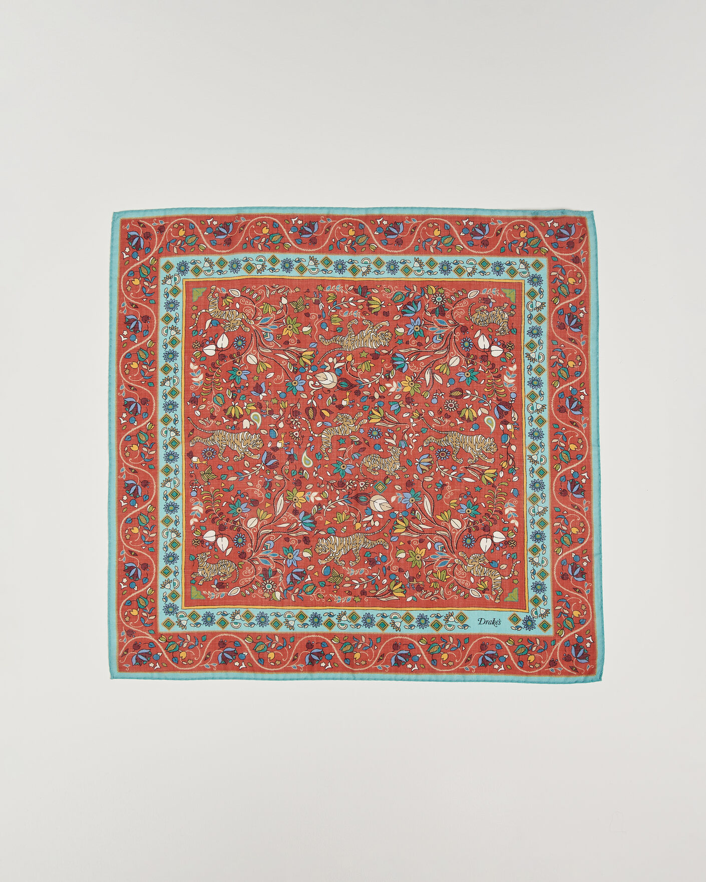Homme | Drake's Tiger Garden Wool/Silk Bandana Red | Drake's | Tiger Garden Wool/Silk Bandana Red