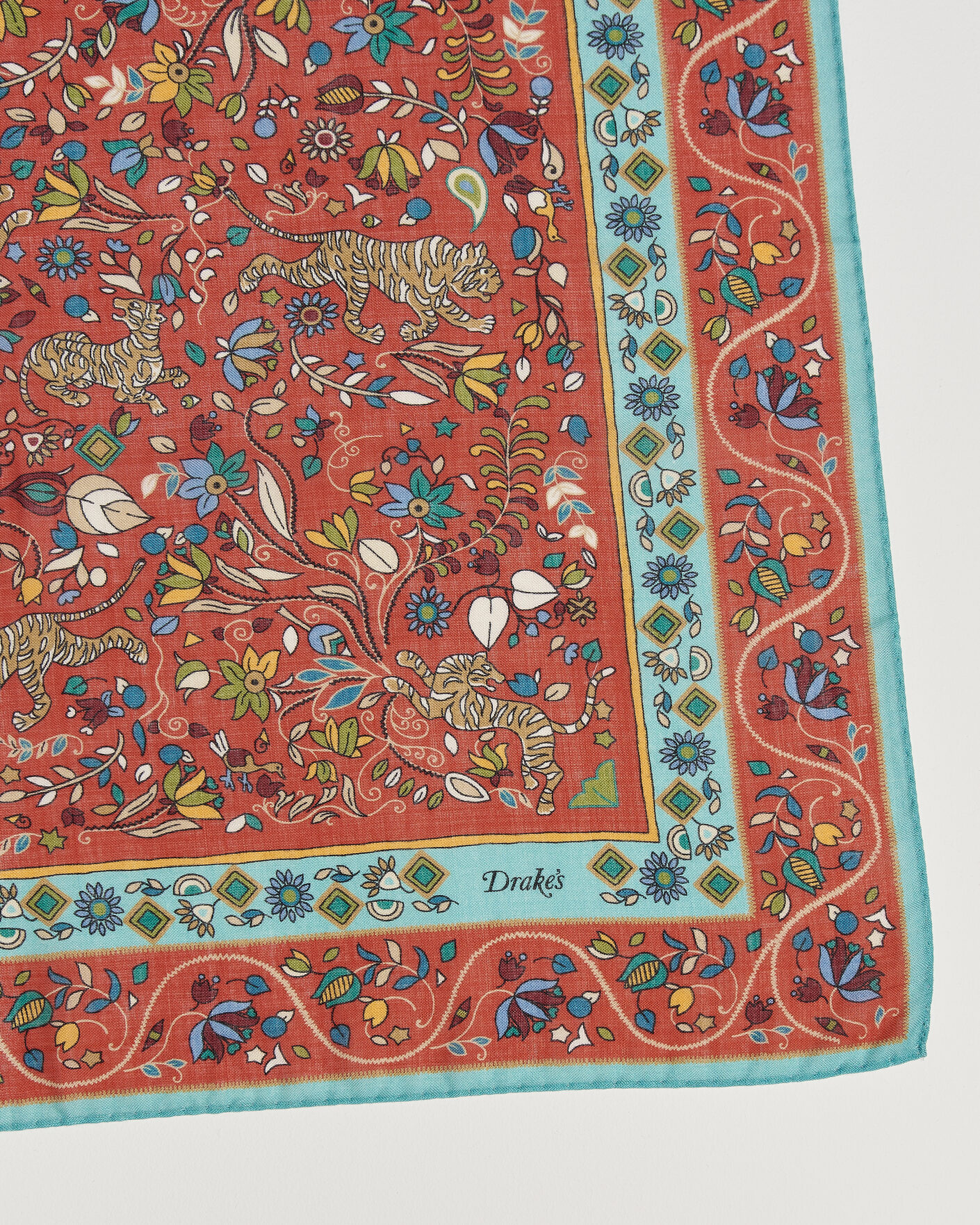 Heren | Sjaals | Drake's | Tiger Garden Wool/Silk Bandana Red