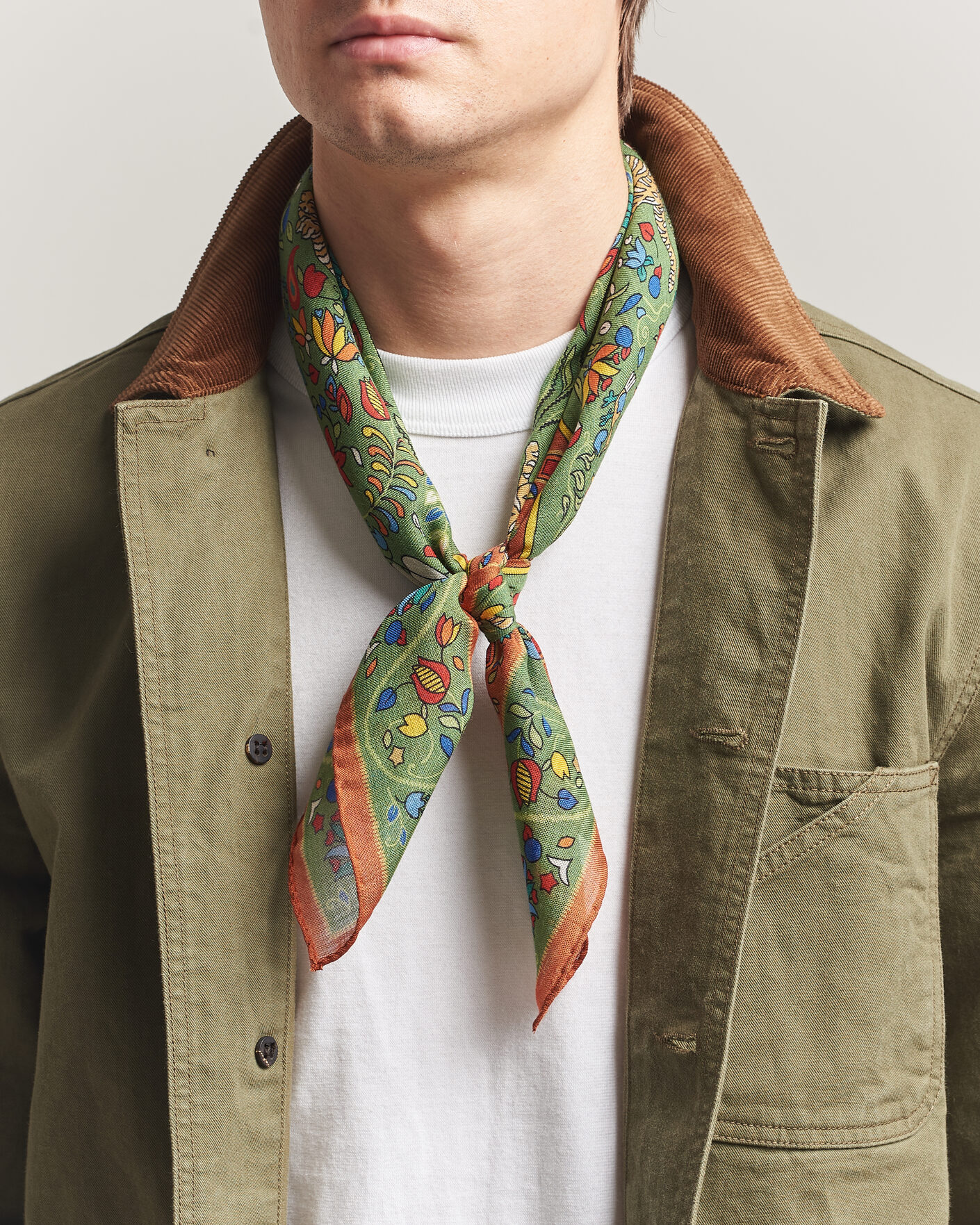 Heren | Sjaals | Drake's | Tiger Garden Wool/Silk Bandana Green