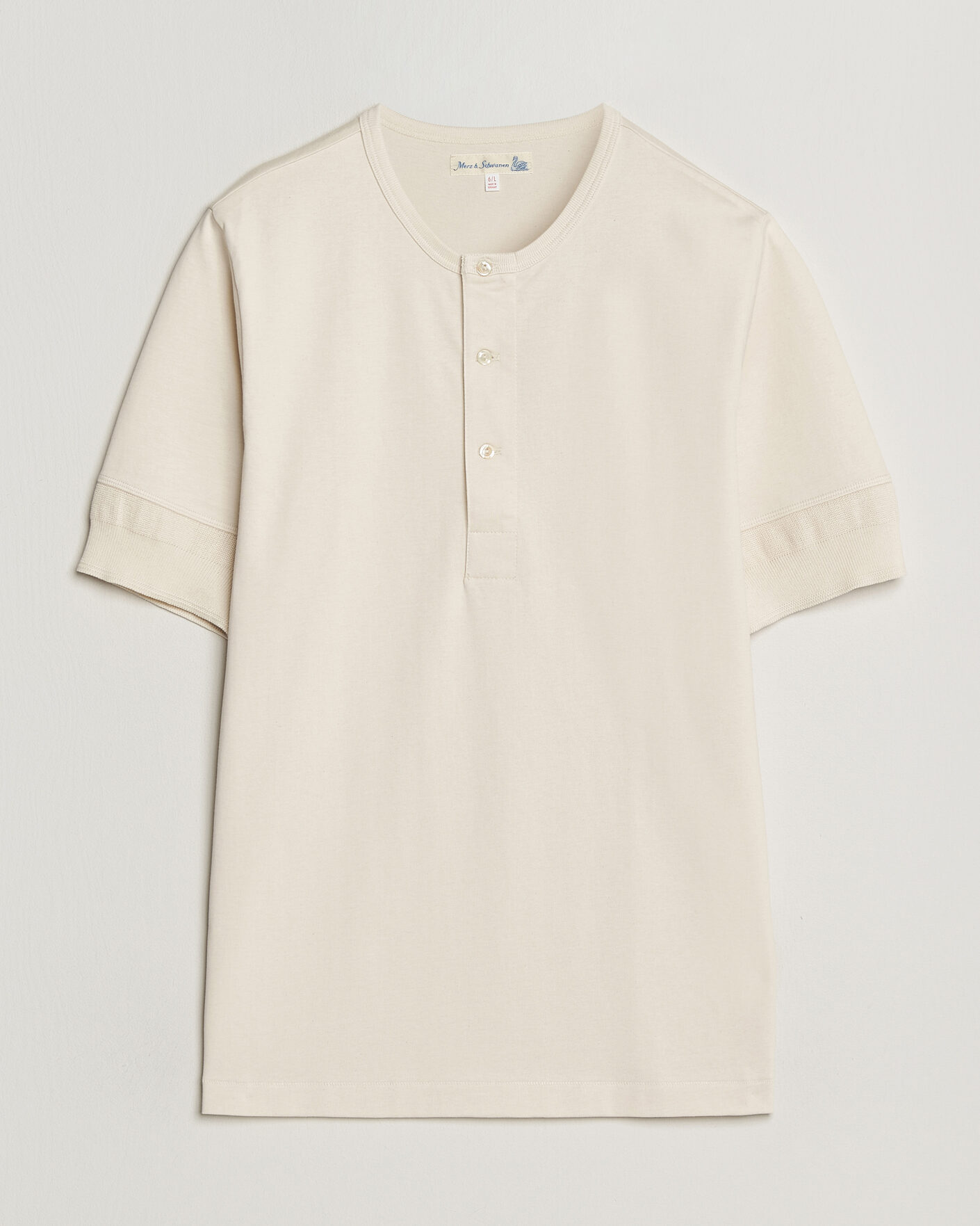 Heren | T-shirts | Merz b. Schwanen | Classic Organic Cotton Short Sleeve Henley Nature