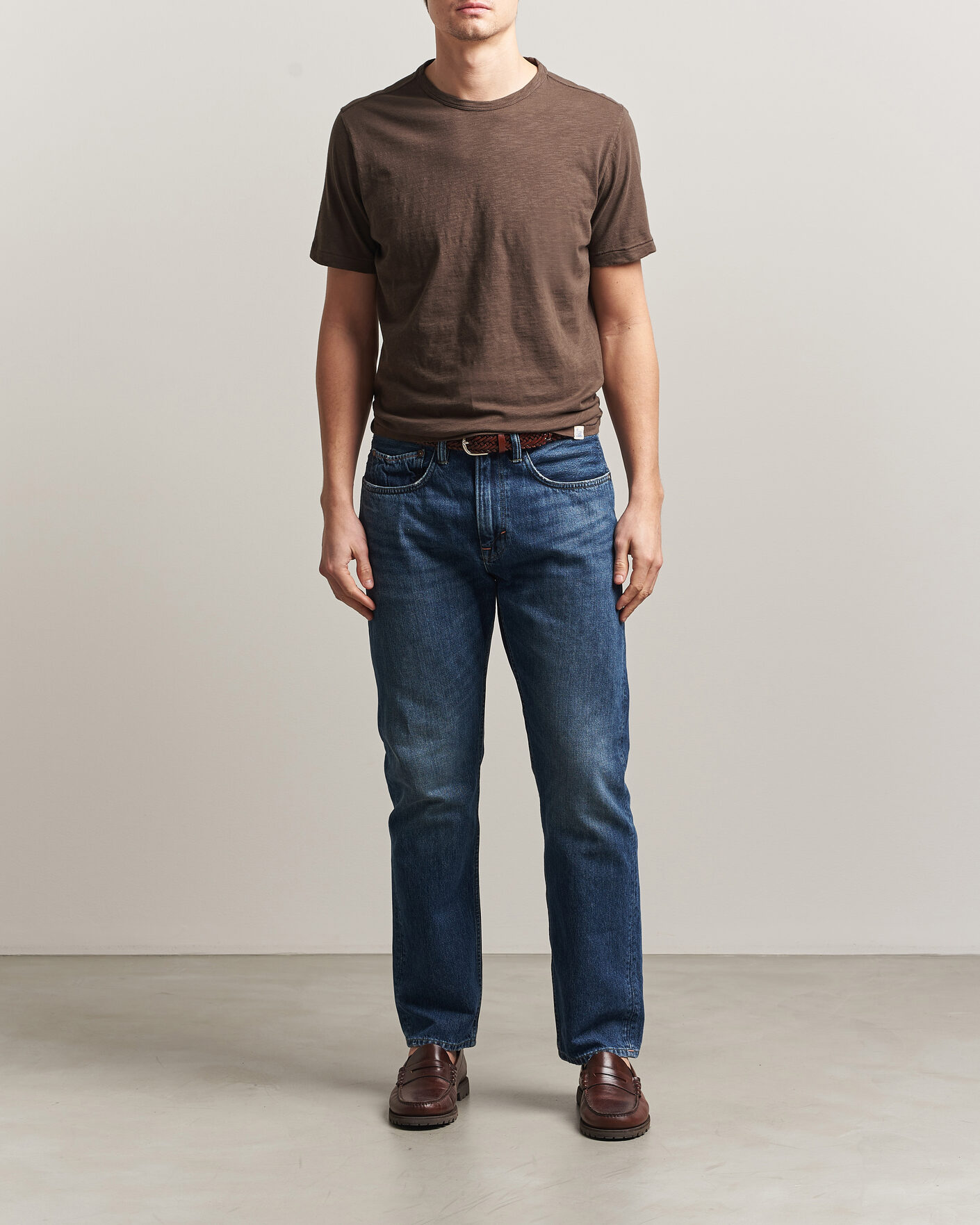 Heren | T-shirts | Merz b. Schwanen | Organic Pima Cotton Slub Crew Neck T-Shirt Chocolate