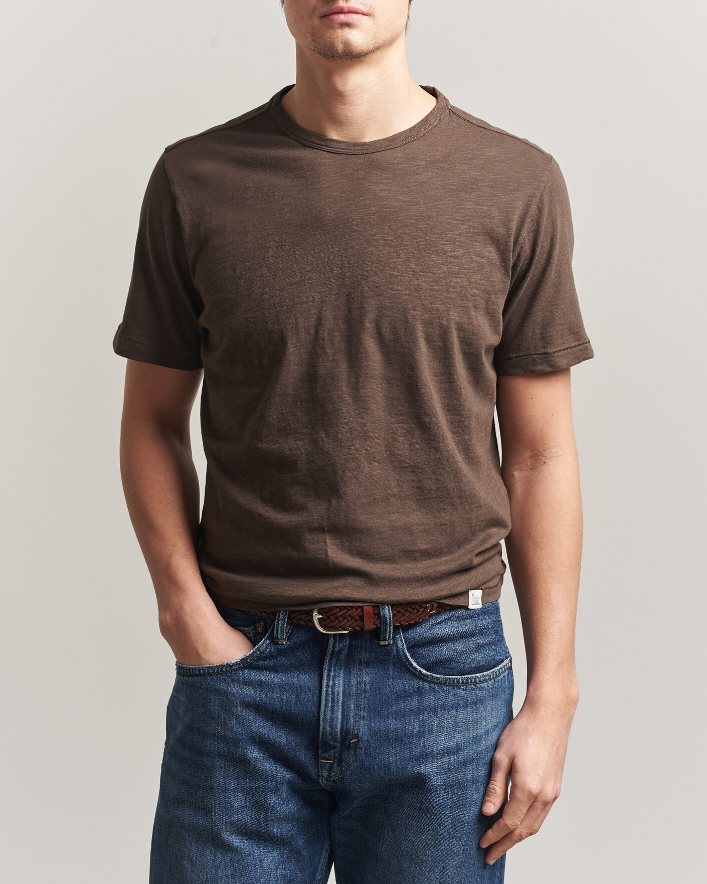Homme | T-shirts | Merz b. Schwanen | Organic Pima Cotton Slub Crew Neck T-Shirt Chocolate