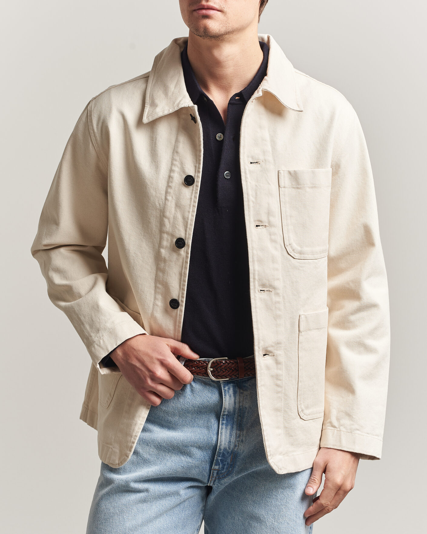 Heren | Overhemden | Merz b. Schwanen | Worker Cotton Twill Overshirt Nature