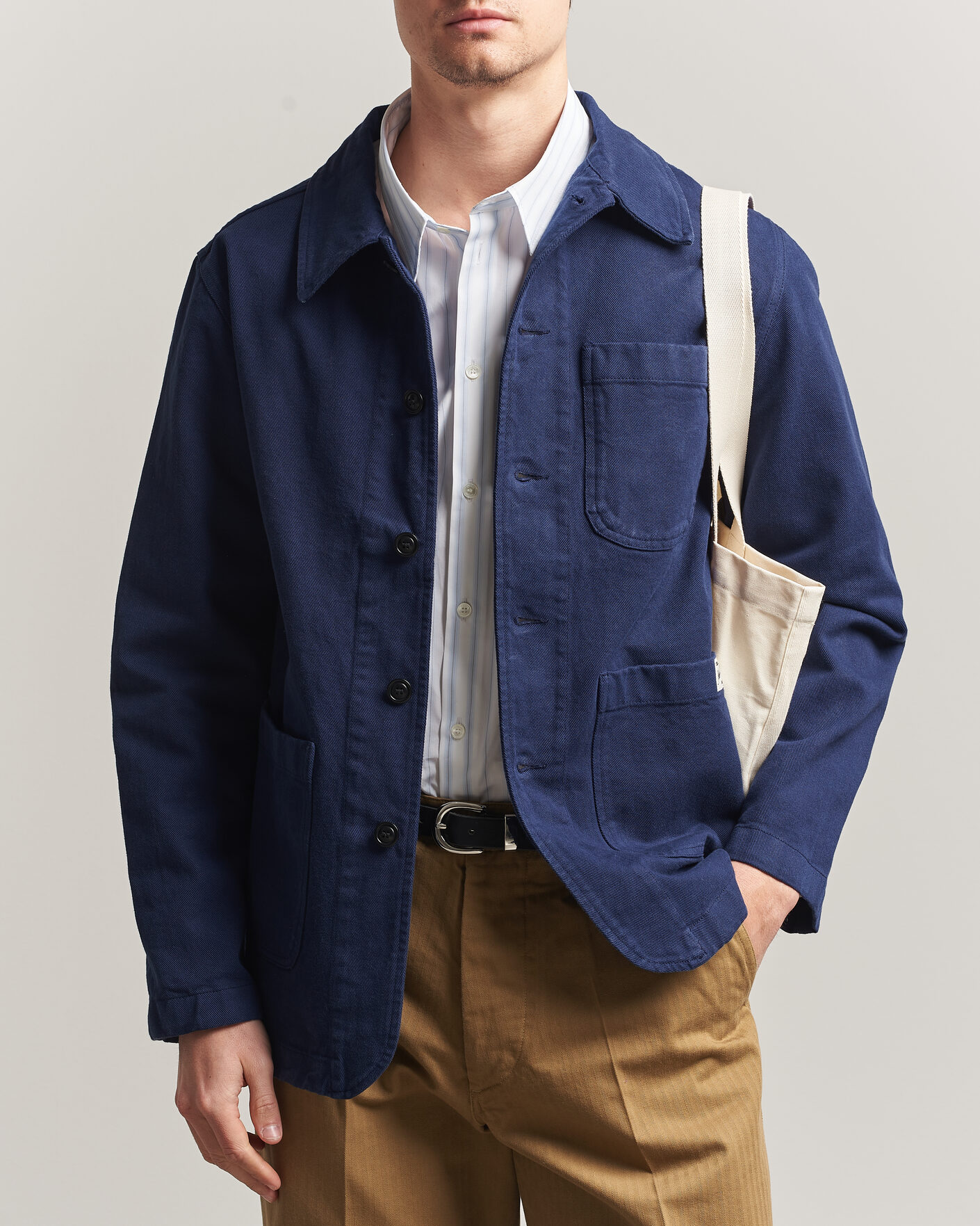 Heren | Overhemden | Merz b. Schwanen | Worker Cotton Twill Overshirt Ink Blue