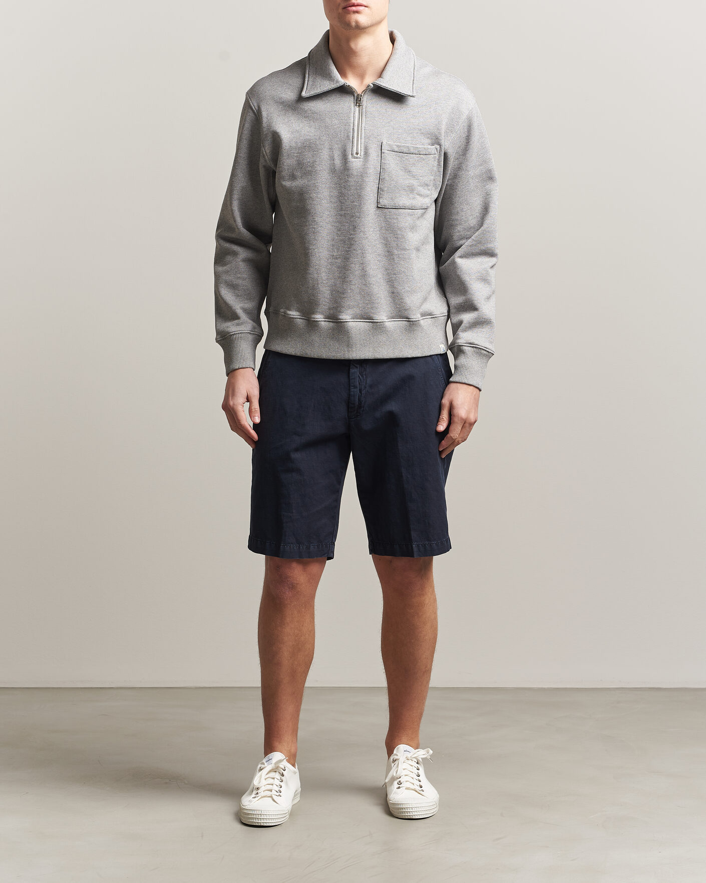 Heren | Truien | Merz b. Schwanen | Classic Fit Authentic Fleece Half Zip Grey Melange