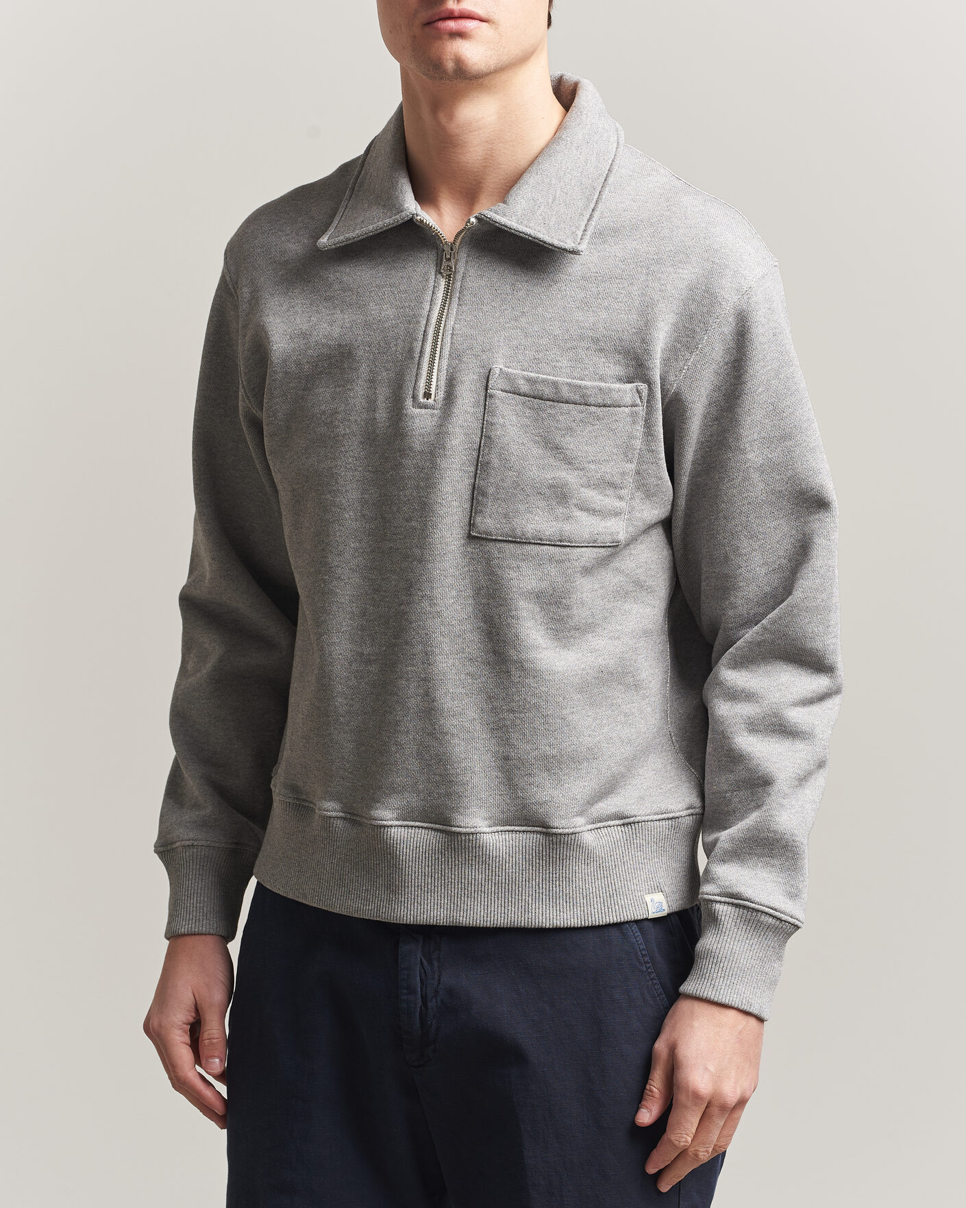 Heren | Truien | Merz b. Schwanen | Classic Fit Authentic Fleece Half Zip Grey Melange