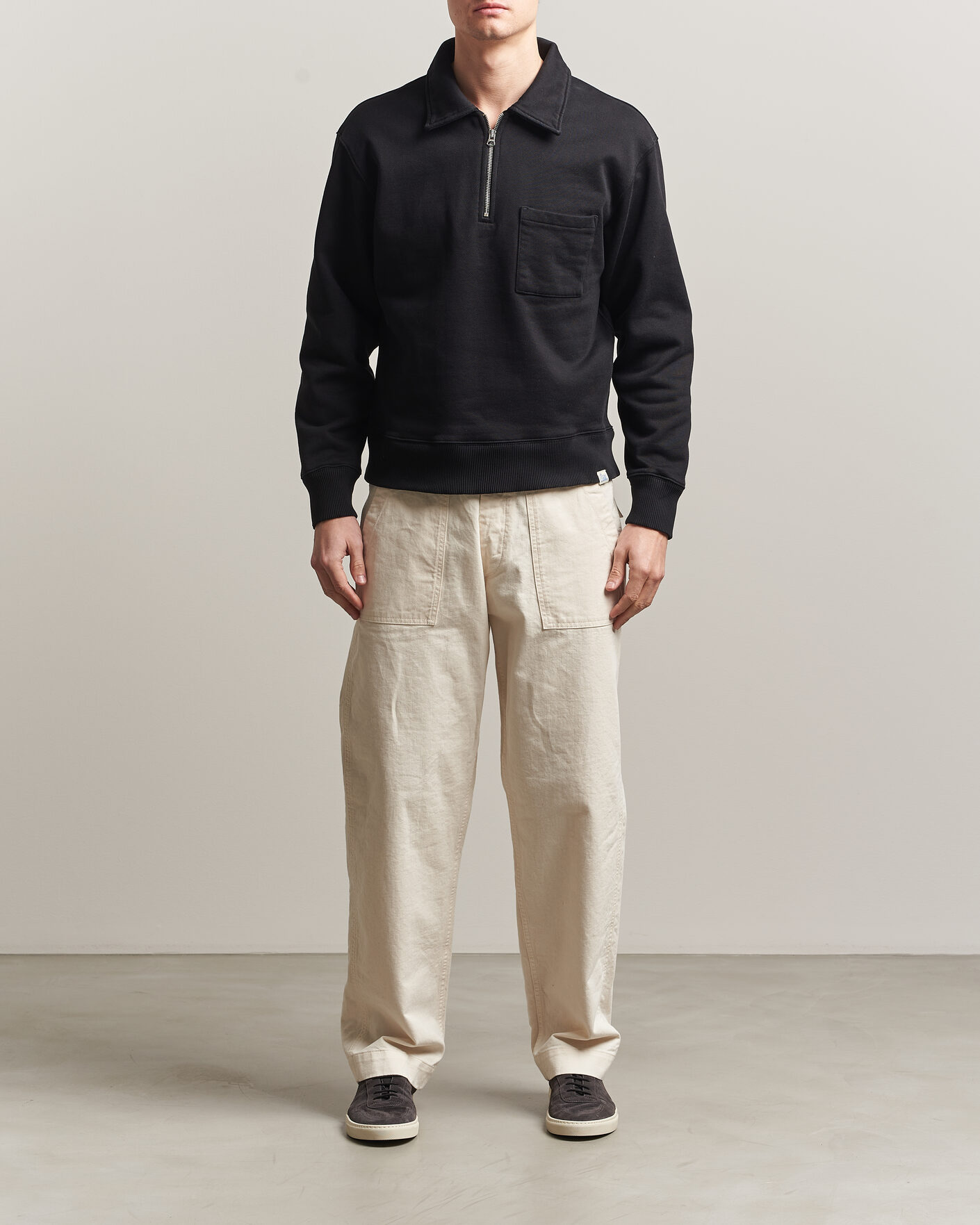 Homme | Pulls Et Tricots | Merz b. Schwanen | Classic Fit Authentic Fleece Half Zip Black