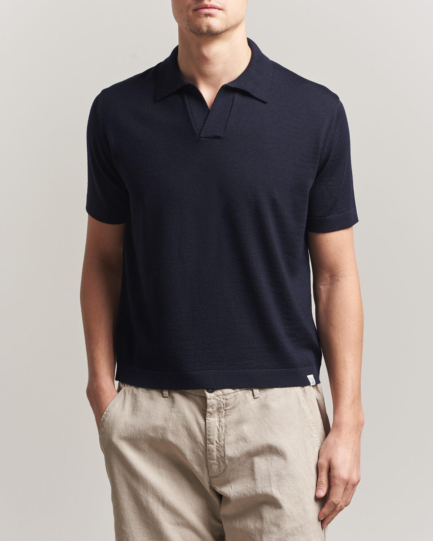 Homme | Polos | Merz b. Schwanen | Relaxed Fit Merino Knitted Polo Dark Navy