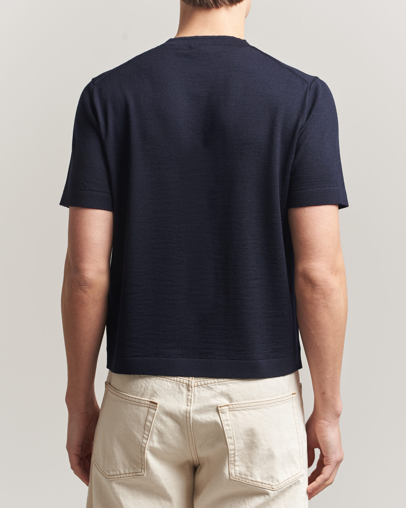 Heren | T-shirts | Merz b. Schwanen | Relaxed Fit Merino Knitted T-Shirt Dark Navy