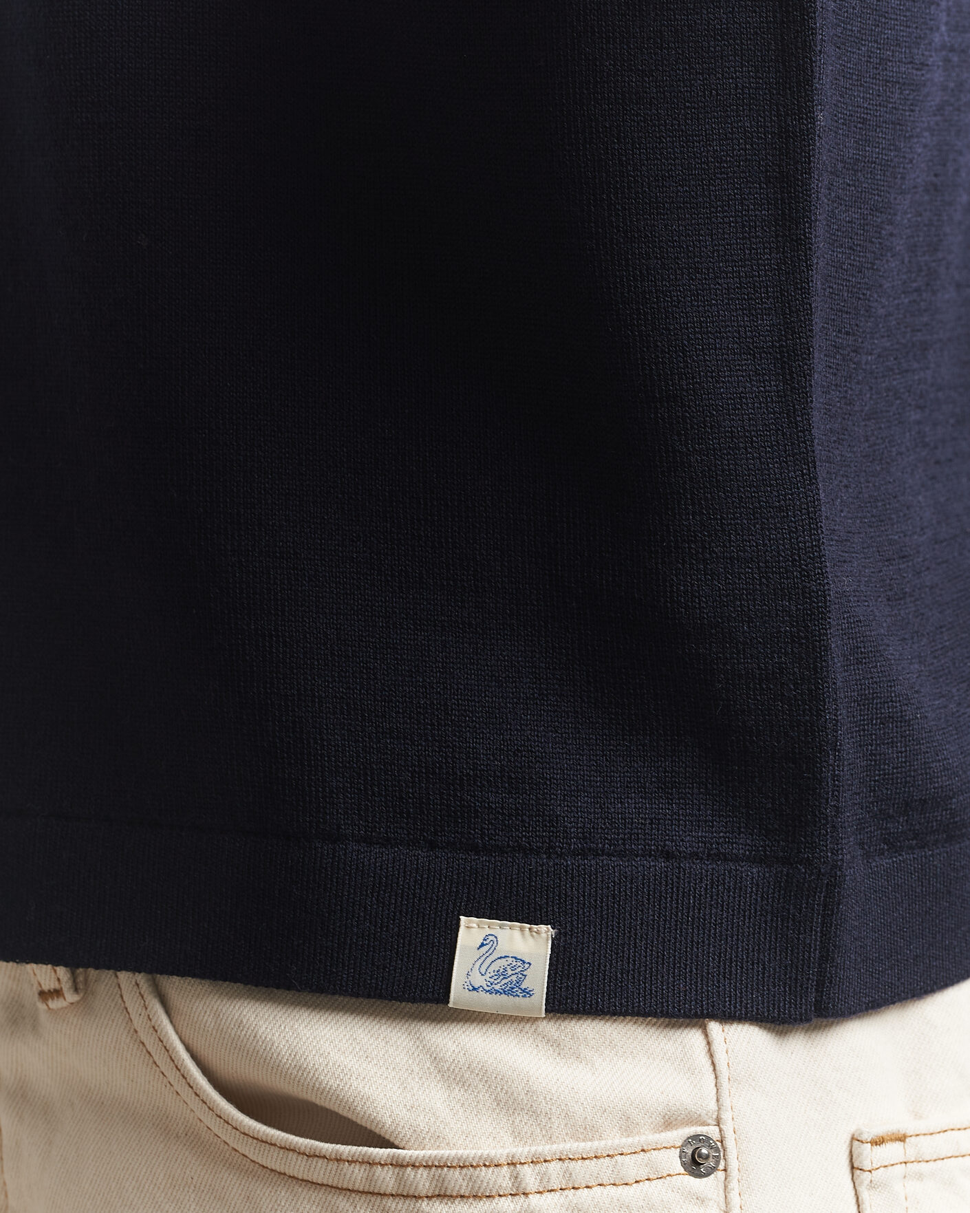 Heren | T-shirts | Merz b. Schwanen | Relaxed Fit Merino Knitted T-Shirt Dark Navy