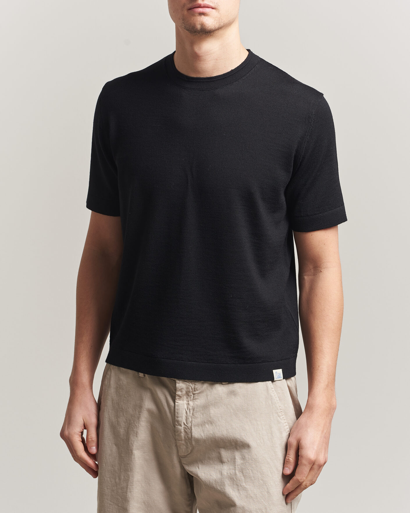 Homme | T-shirts | Merz b. Schwanen | Relaxed Fit Merino Knitted T-Shirt Black