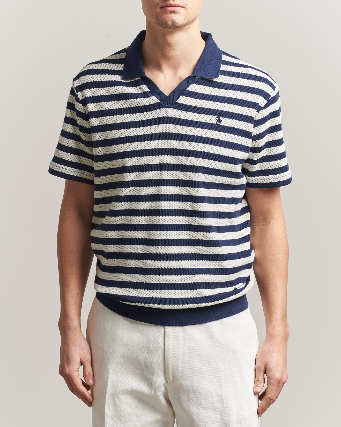 Heren | Polo's | Polo Ralph Lauren | Cotton Texture Striped Polo Newport Navy/Cream