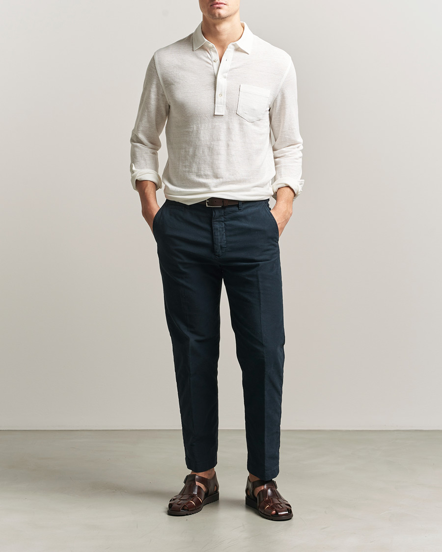 Homme | Polos | Polo Ralph Lauren | Long Sleeve Linen Polo Deckwash White