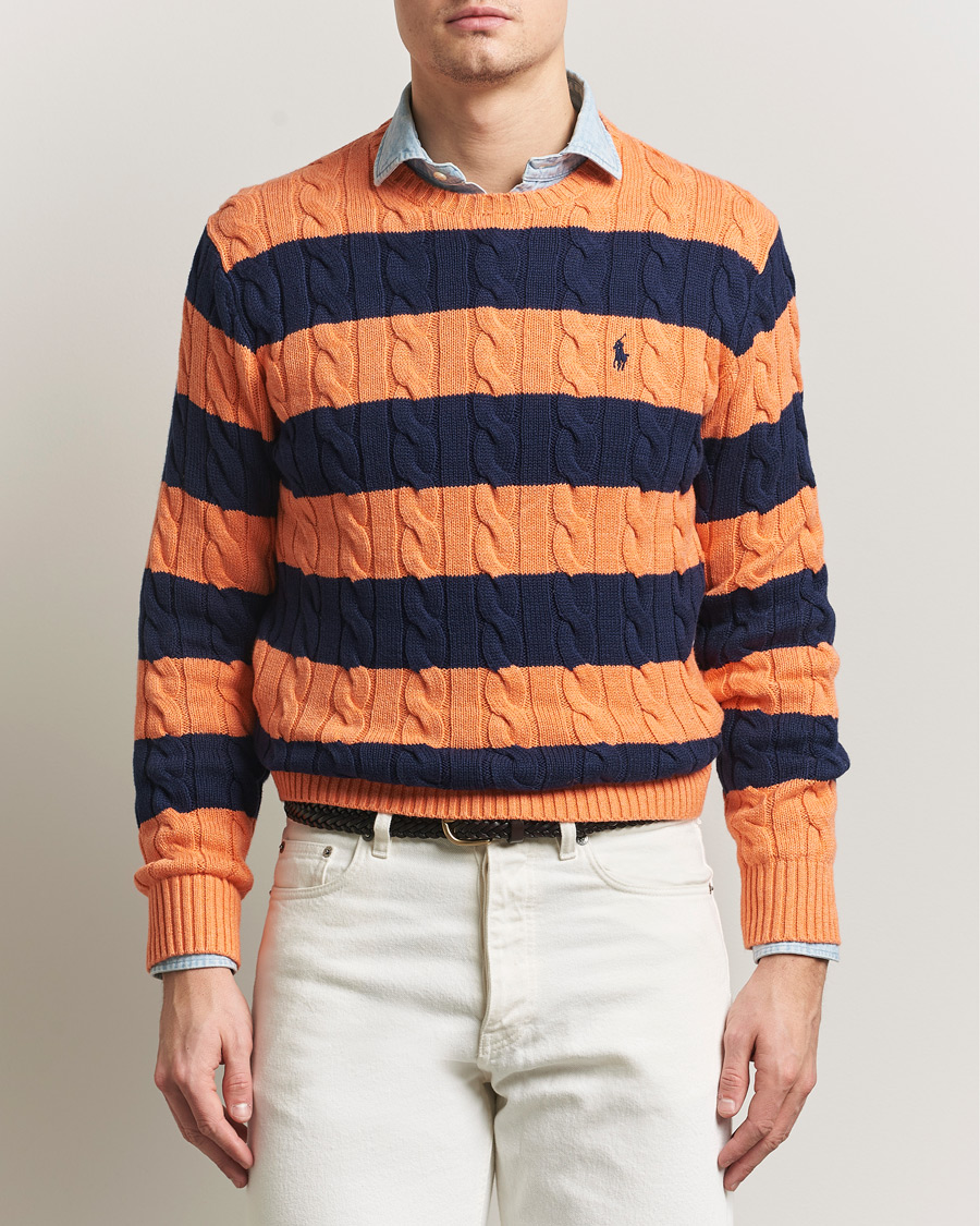 Heren | Truien | Polo Ralph Lauren | Striped Cotton Cable Sweater Orange Navy Combo
