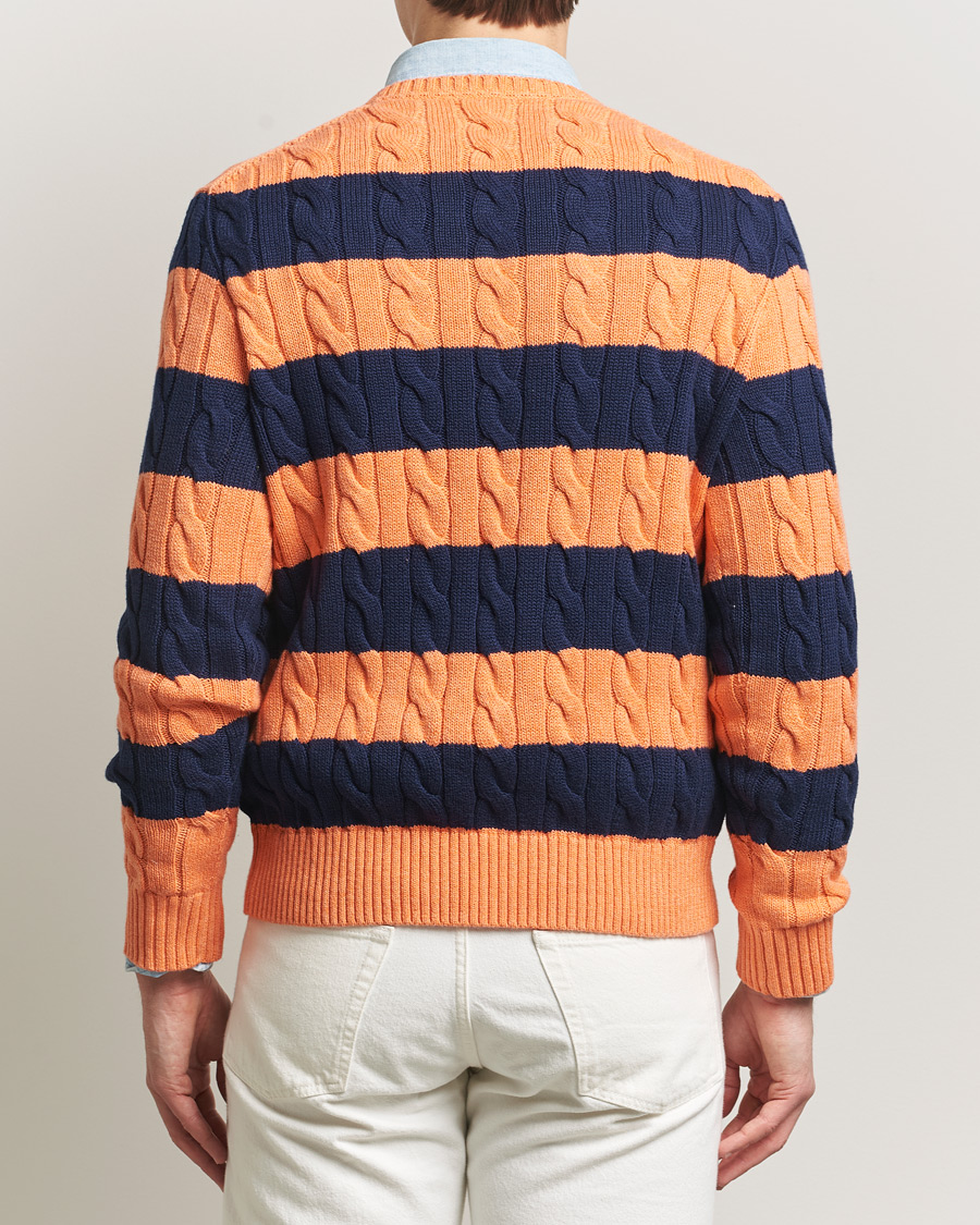 Heren | Truien | Polo Ralph Lauren | Striped Cotton Cable Sweater Orange Navy Combo