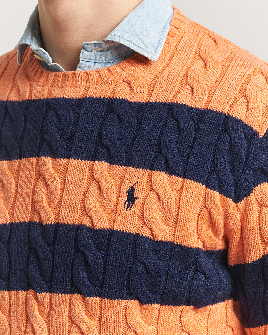 Heren | Truien | Polo Ralph Lauren | Striped Cotton Cable Sweater Orange Navy Combo