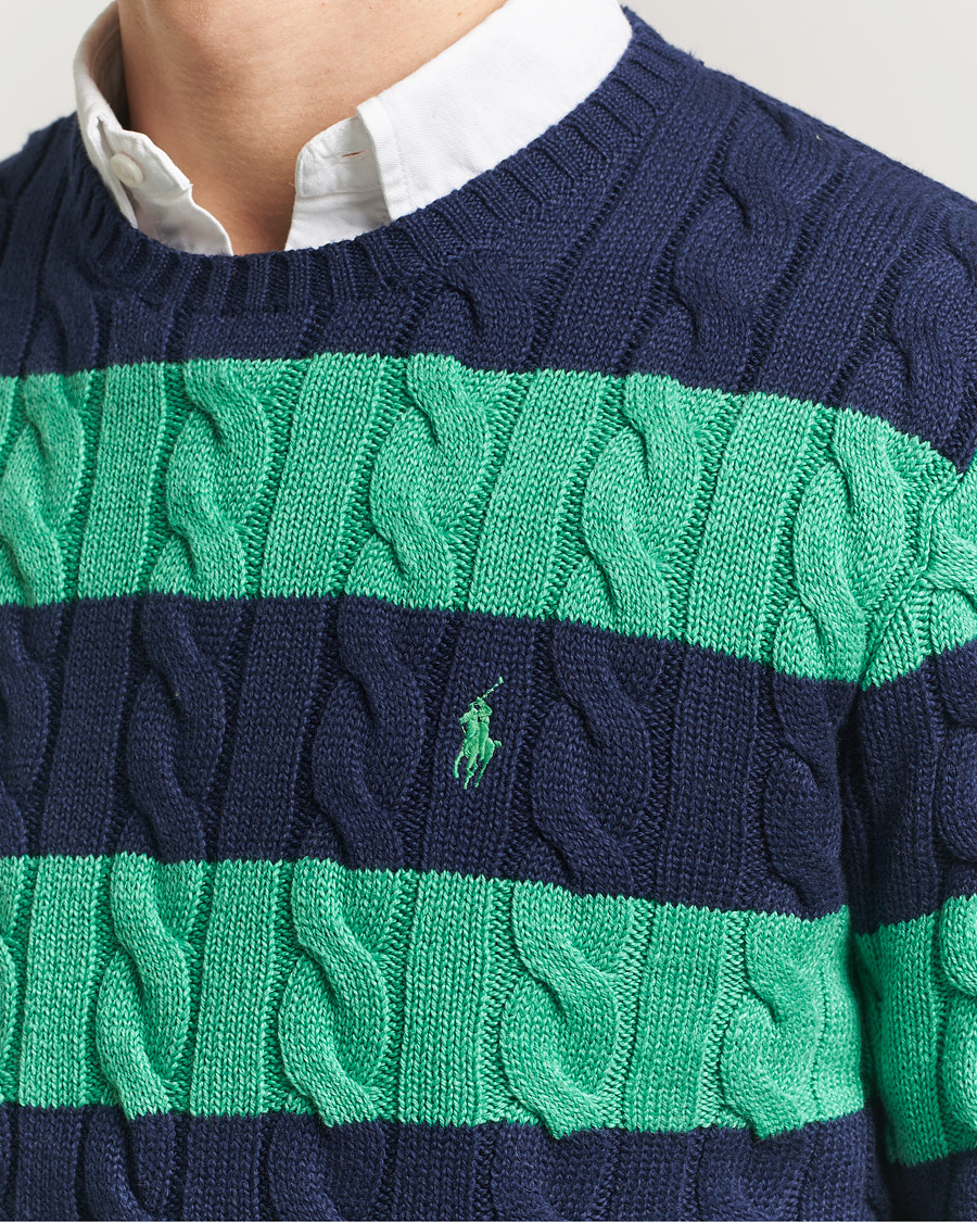 Homme | Pulls Et Tricots | Polo Ralph Lauren | Striped Cotton Cable Sweater Navy Green Combo