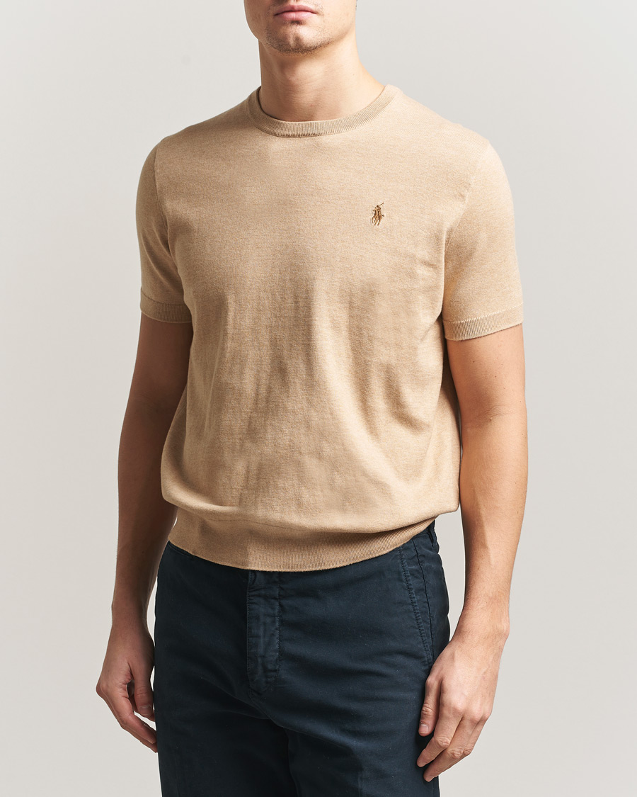 Heren | T-shirts | Polo Ralph Lauren | Knitted Short Sleeve T-Shirt Camel Melange